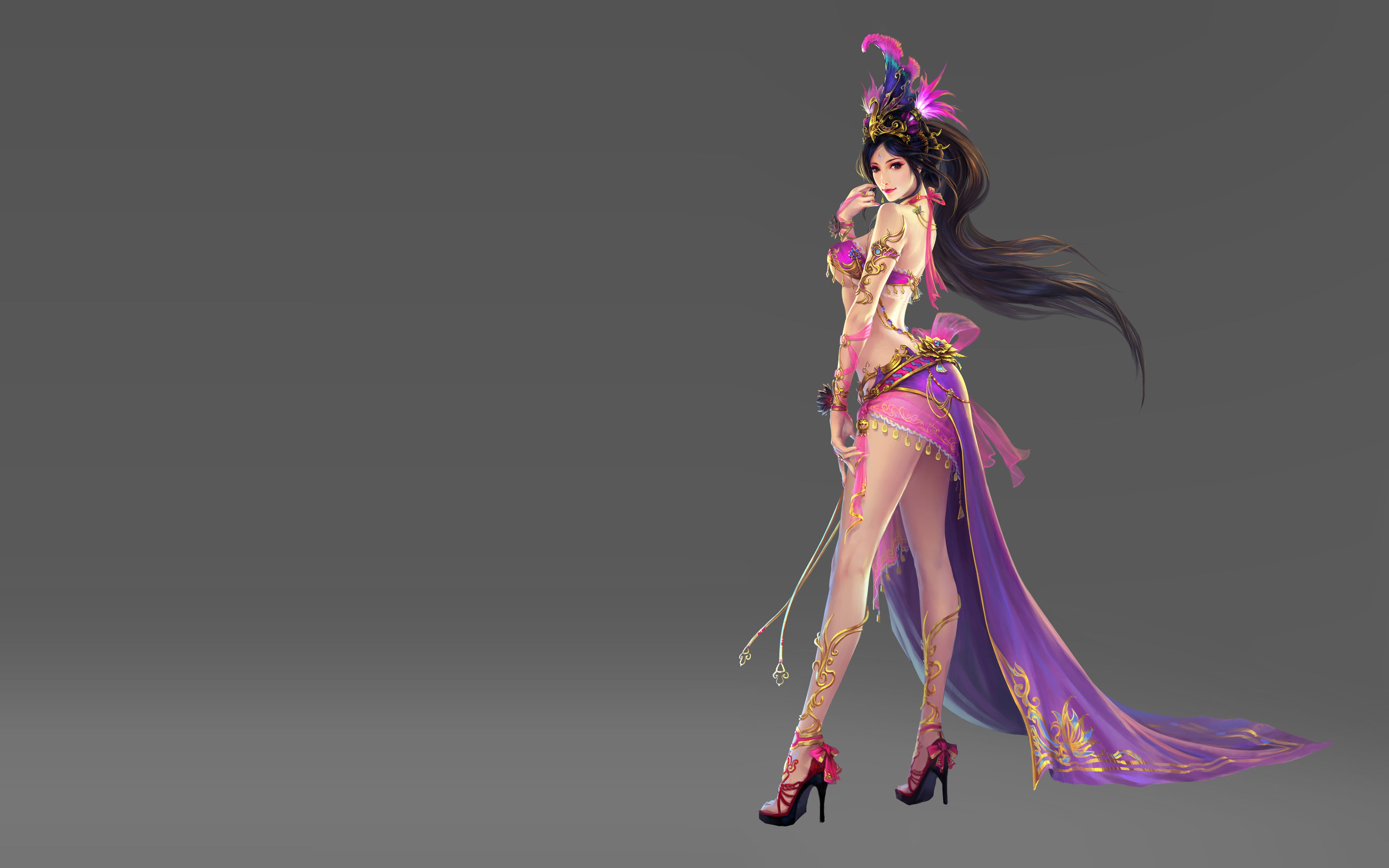 studio shot, copy space, warriors, women, long hair, performance, character, human arm, dress, full length, video, purple, beautiful woman, one person, HD Wallpaper