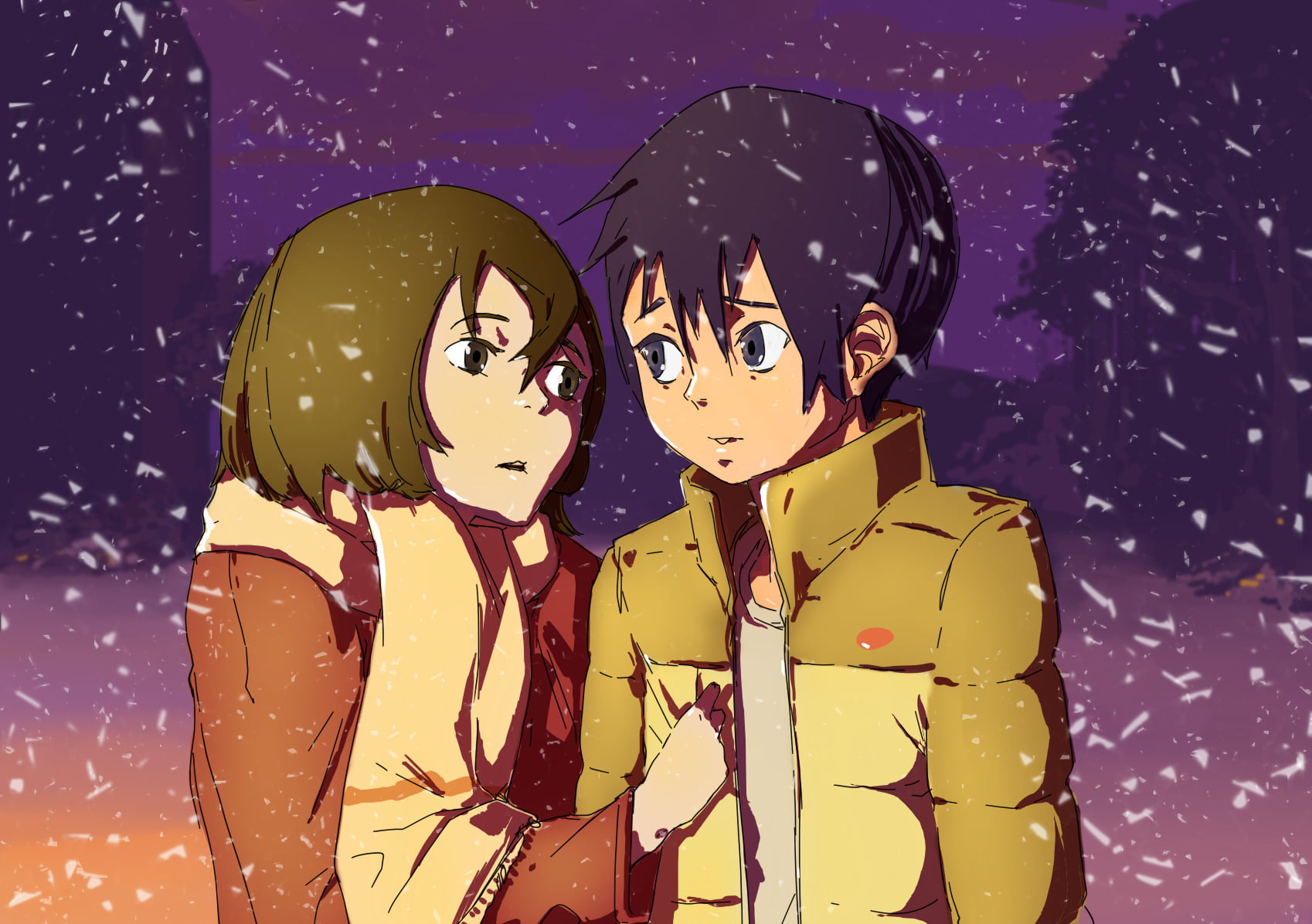 couple - relationship, Anime, young women, auto post production filter, two people, digital composite, adult, emotion, looking at camera, people, ERASED, HD Wallpaper