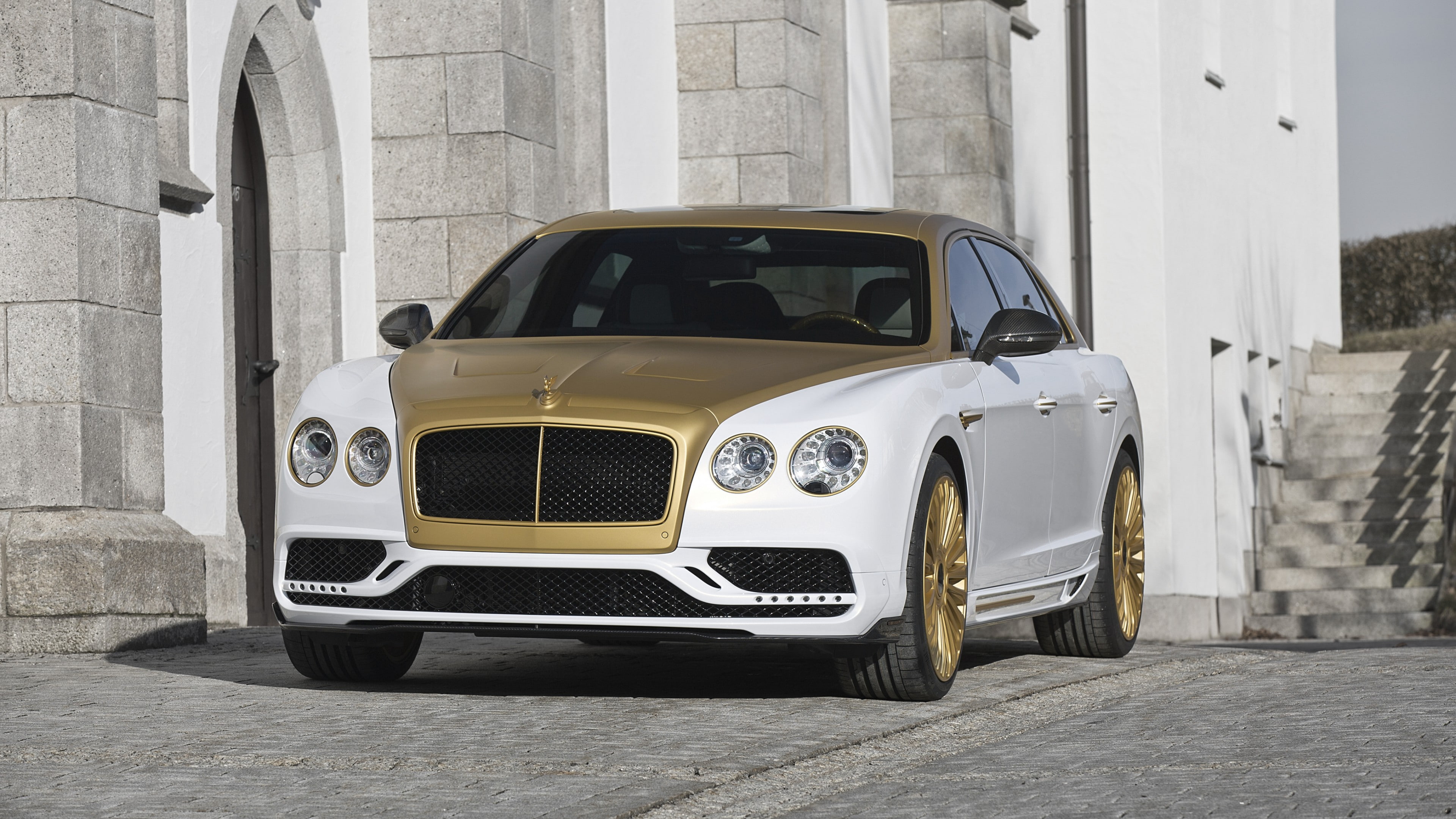 luxury cars, 4K, gold, Mansory Bentley Continental, Geneva Auto Show 2016, white, sedan, Flying Spur, HD Wallpaper