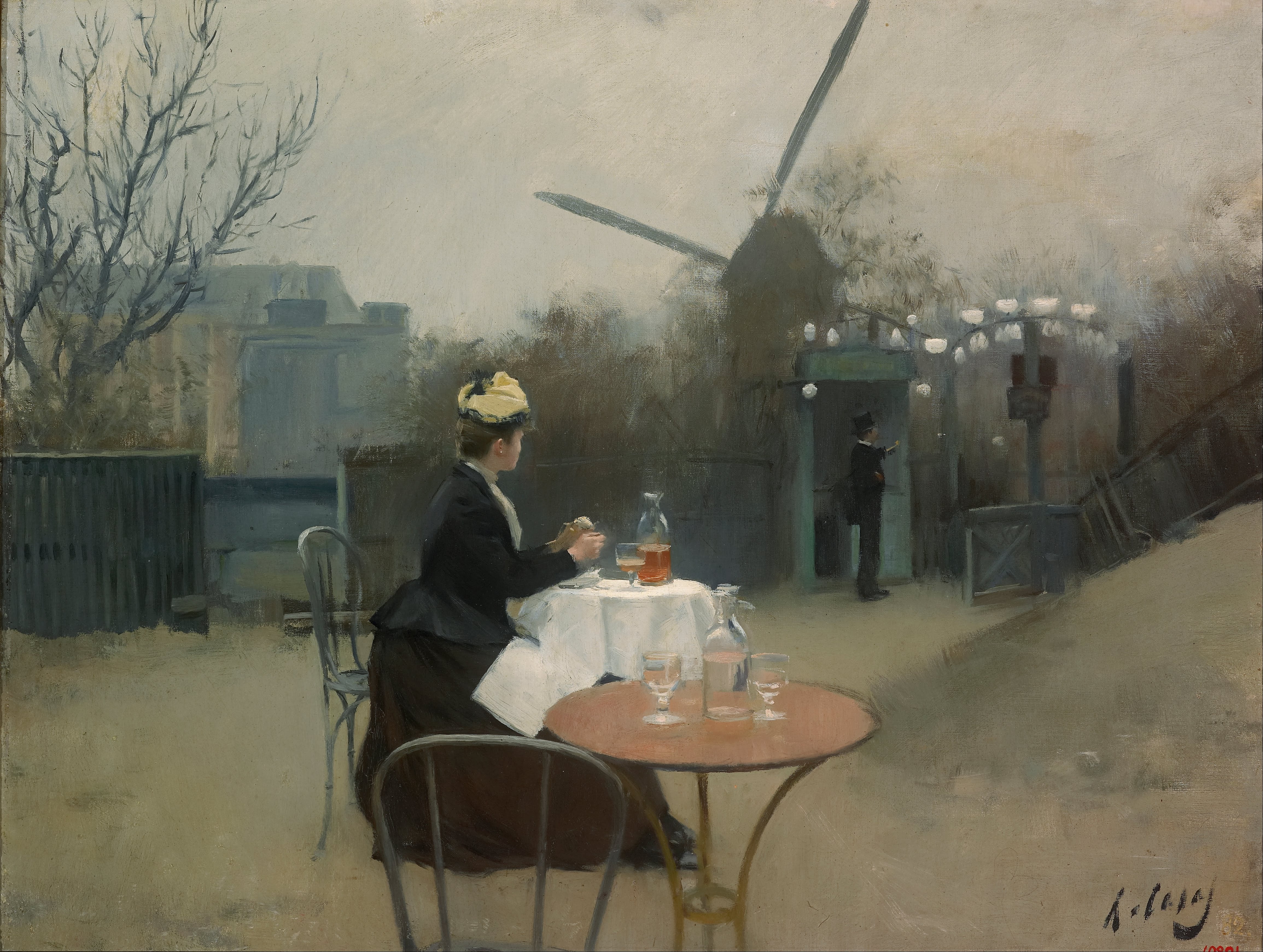 drinking, windmill, 4K, ramon casas, painting, artwork, gray, HD Wallpaper