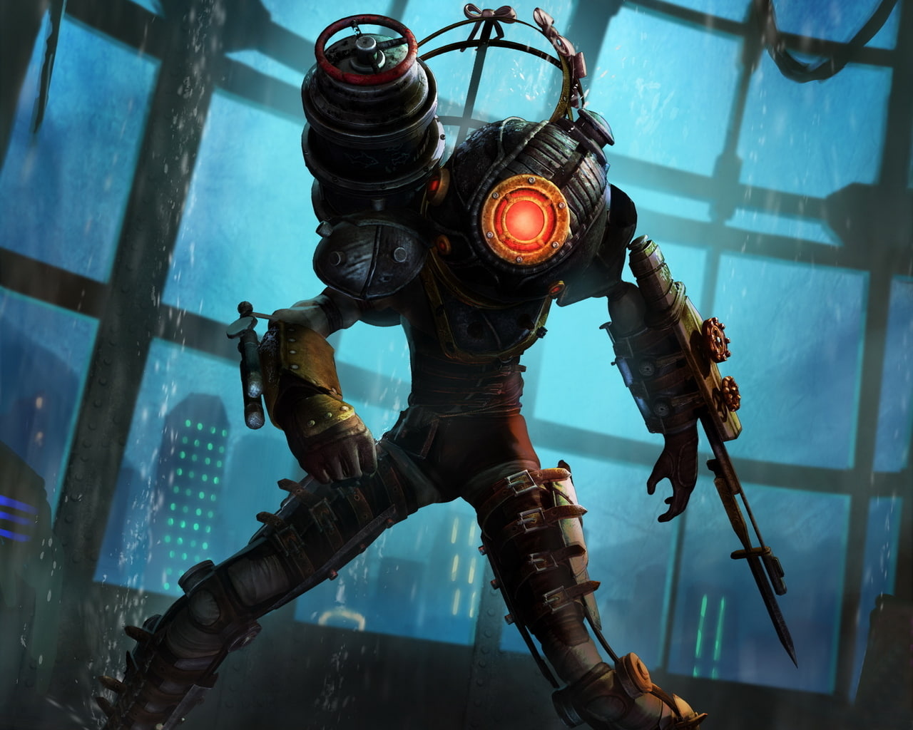 big sister, robot, brown, bioshock 2, 720P, illustration, black, sea of dreams, HD Wallpaper