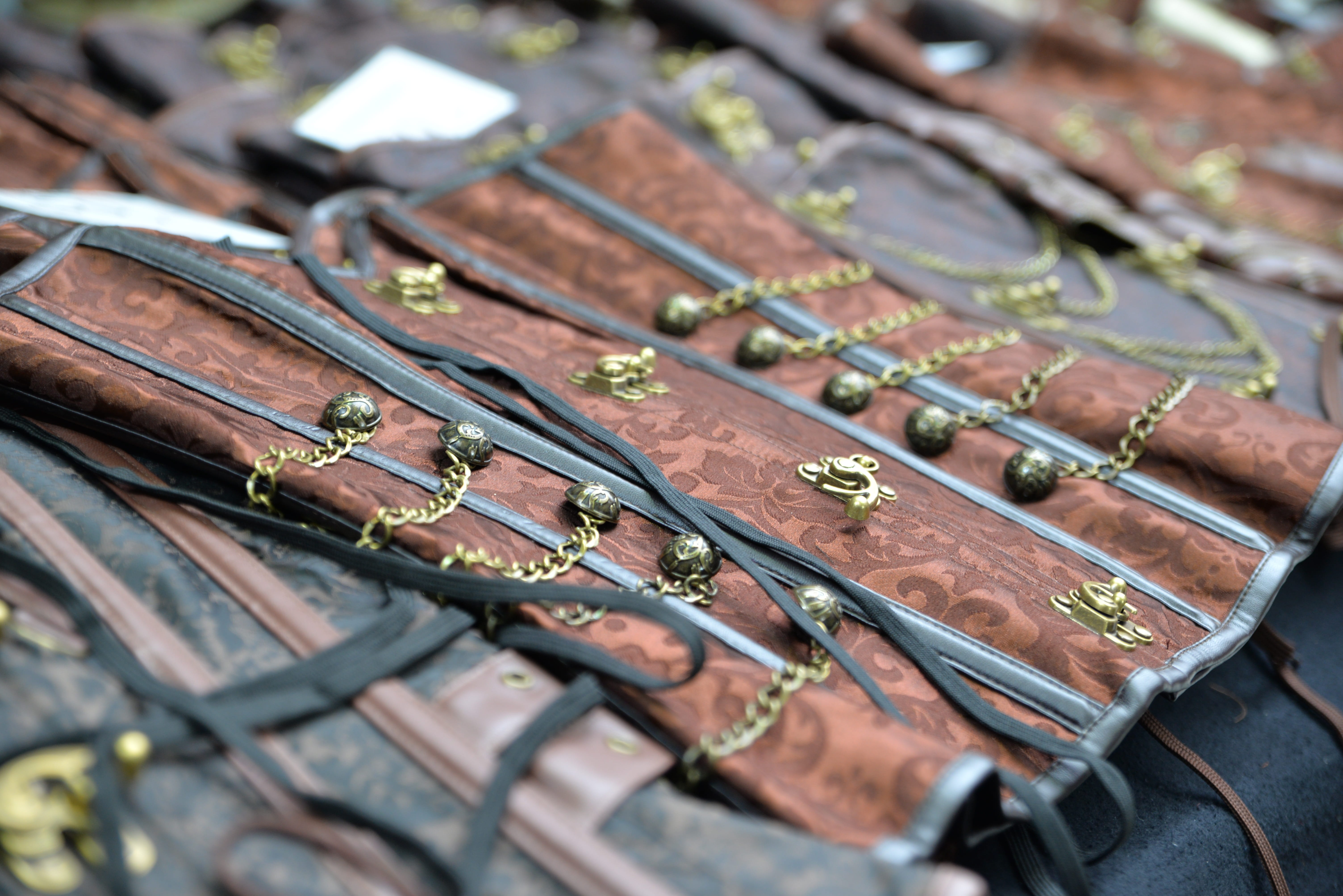outfit, close-up, leather, large group of objects, outdoors, retail, fantasy, variation, in a row, plant part, Steampunk, high angle view, market, wood - material, HD Wallpaper