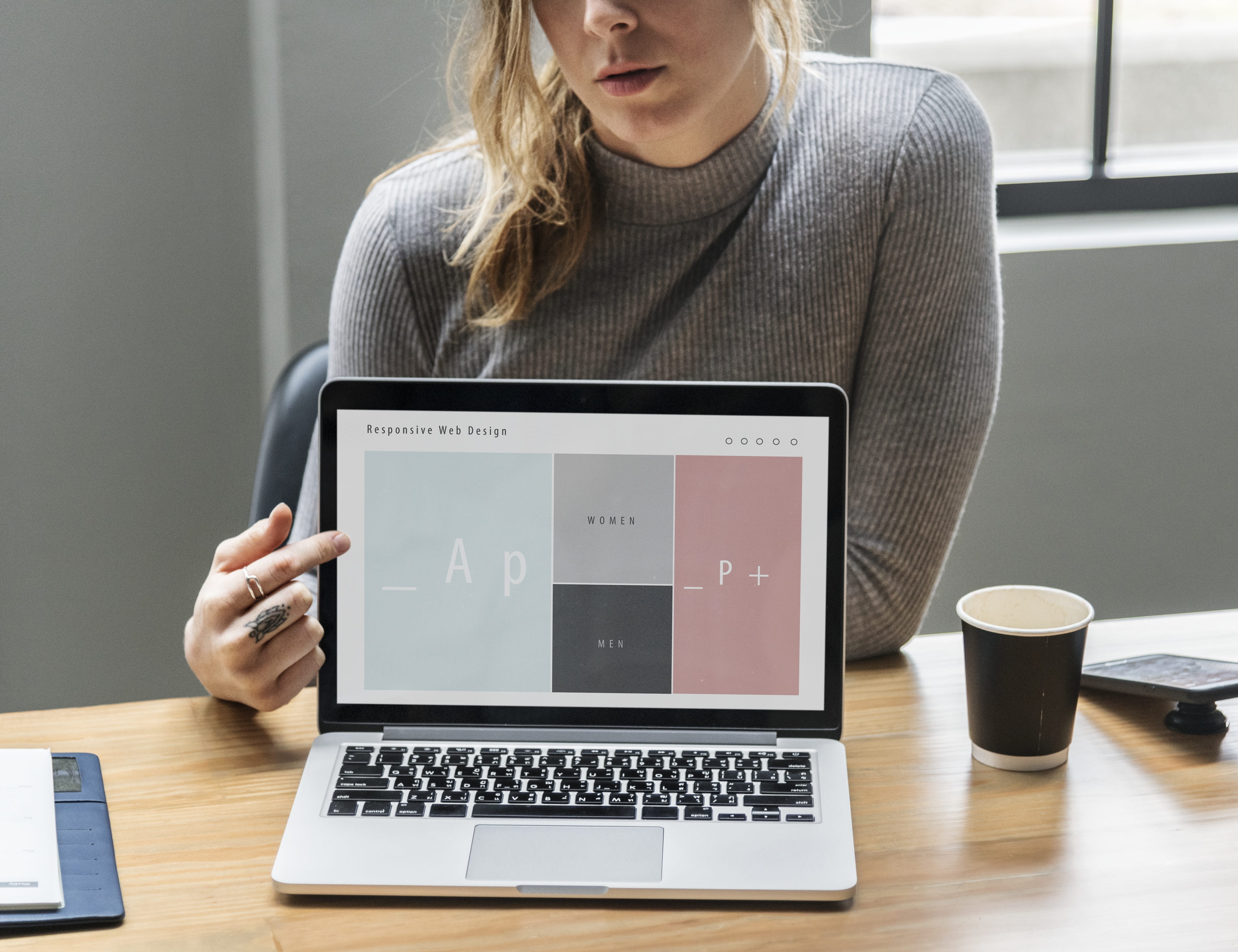 blond hair, laptop, electronic, adult, drink, women, casual, hairstyle, indoors, 4K, table, desktop, network, businesswoman, communication, device, connection, HD Wallpaper