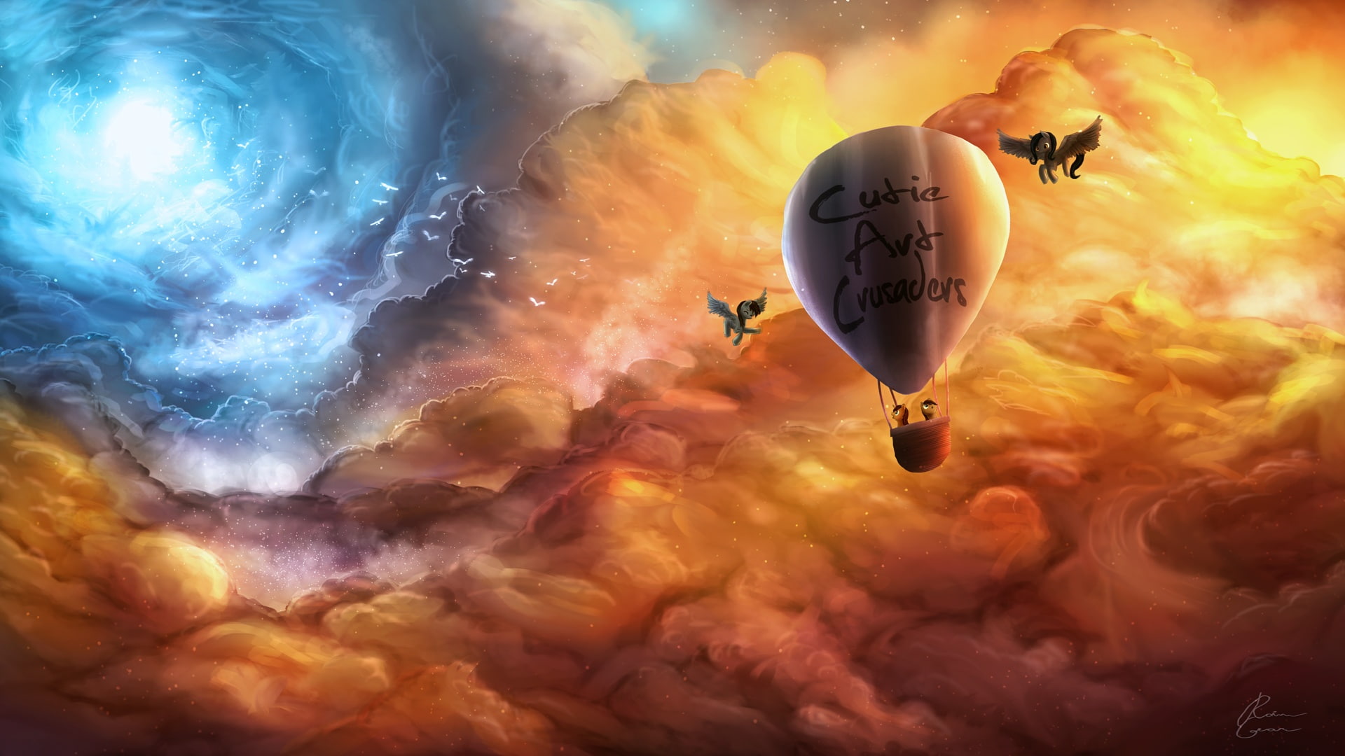 balloon, little, pony, cartoon/comic, 1080P, hd, my, clouds, HD Wallpaper
