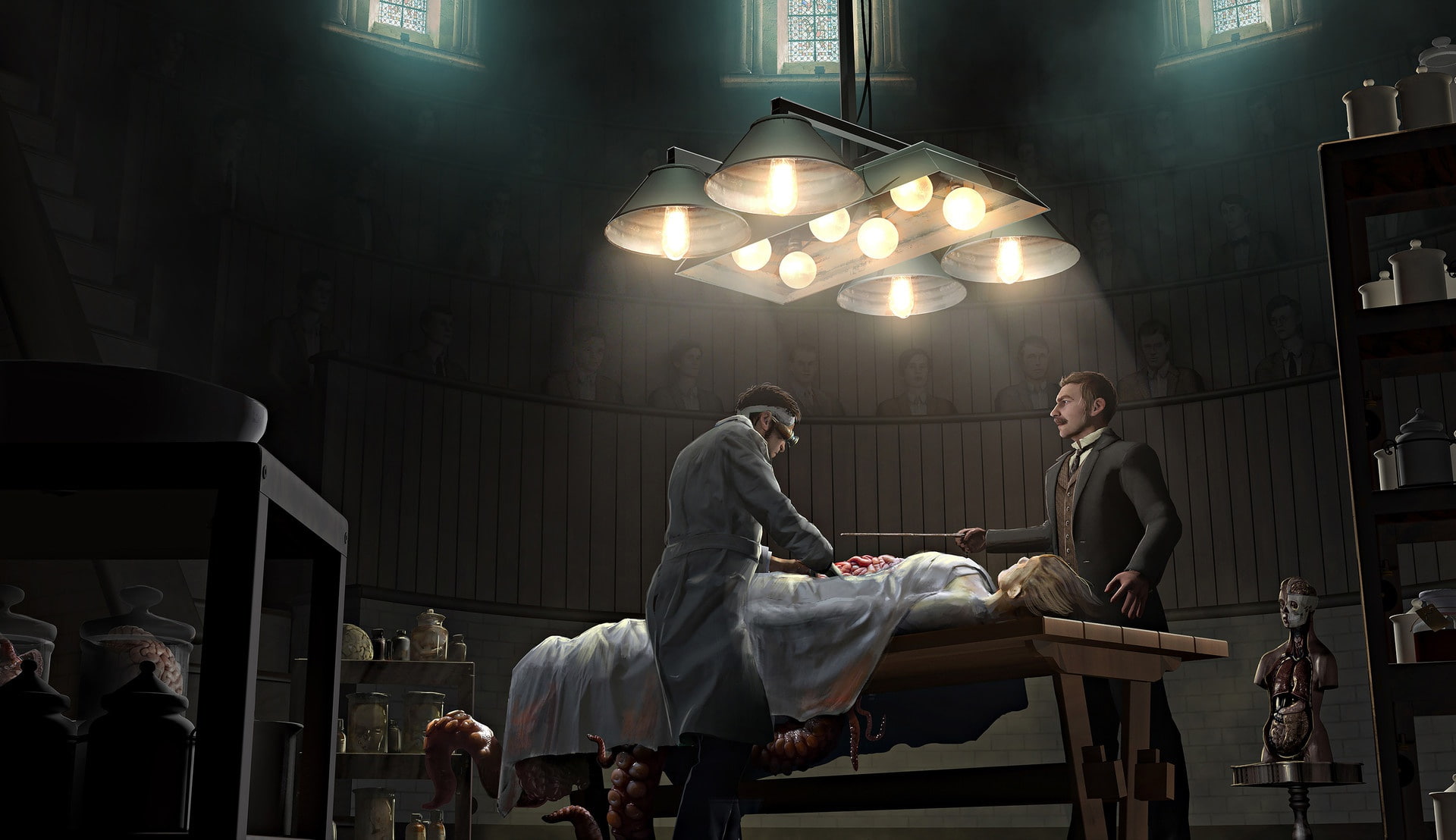 the room, demonstration, watching, operation, Miskatonic Medical class, 1080P, HD Wallpaper