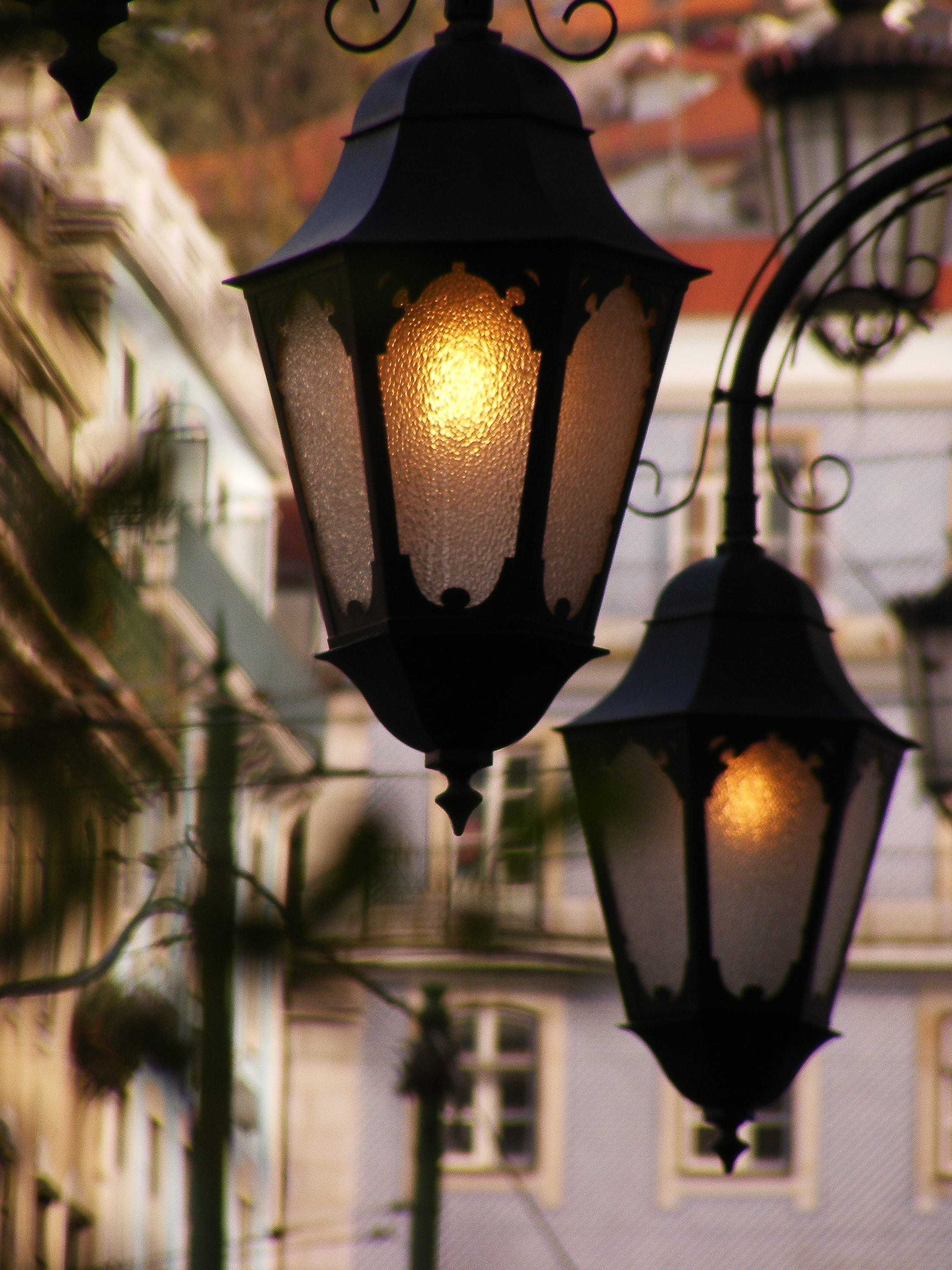 illuminated, portugal, close-up, building exterior, built structure, street, decoration, electric lamp, lantern, glowing, public lighting, light, focus on foreground, Phone HD Wallpaper