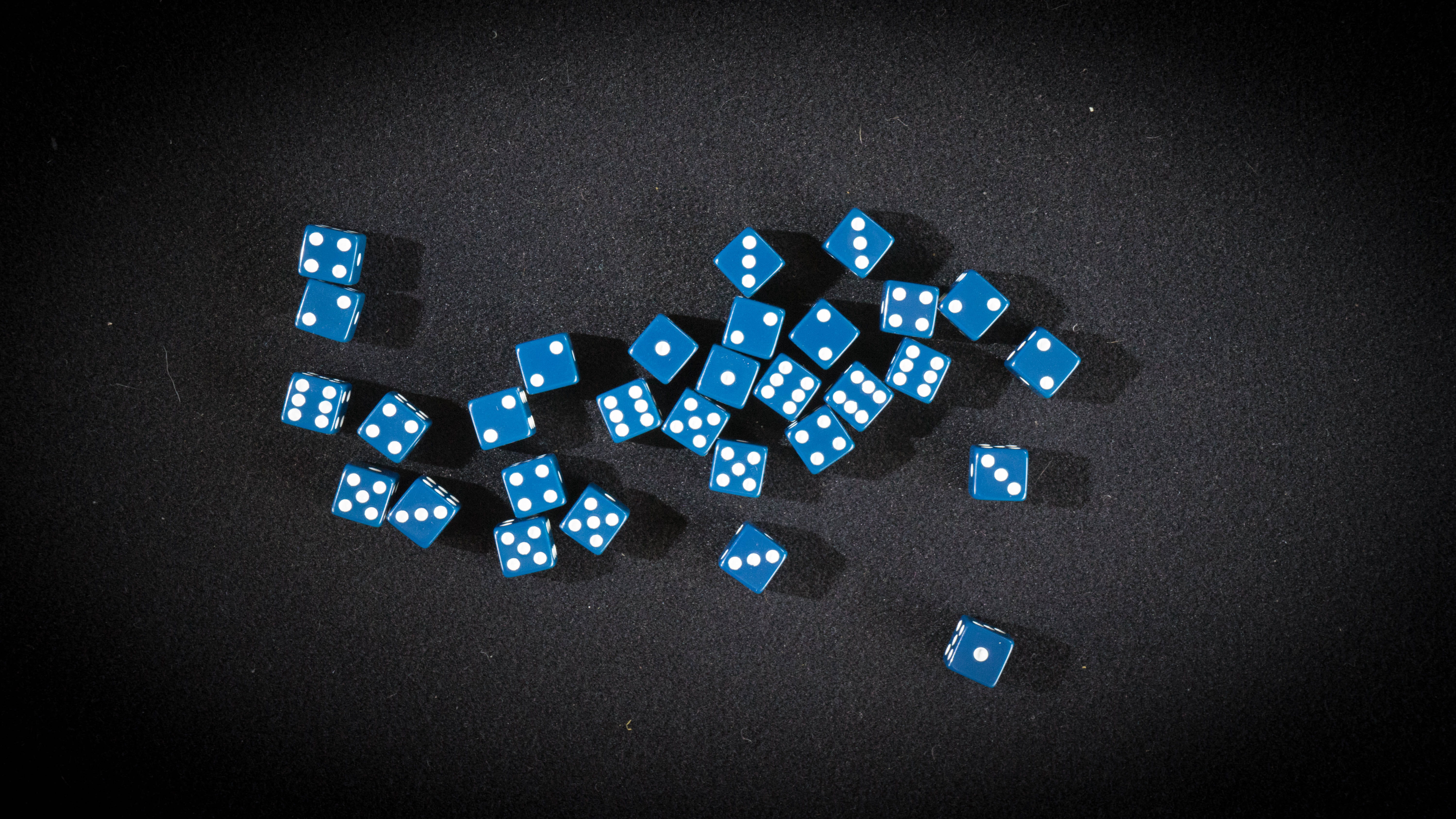black background, togetherness, shape, blue, 5K, communication, dice, technology, design, environment, group of objects, connection, vignette, creativity, HD Wallpaper
