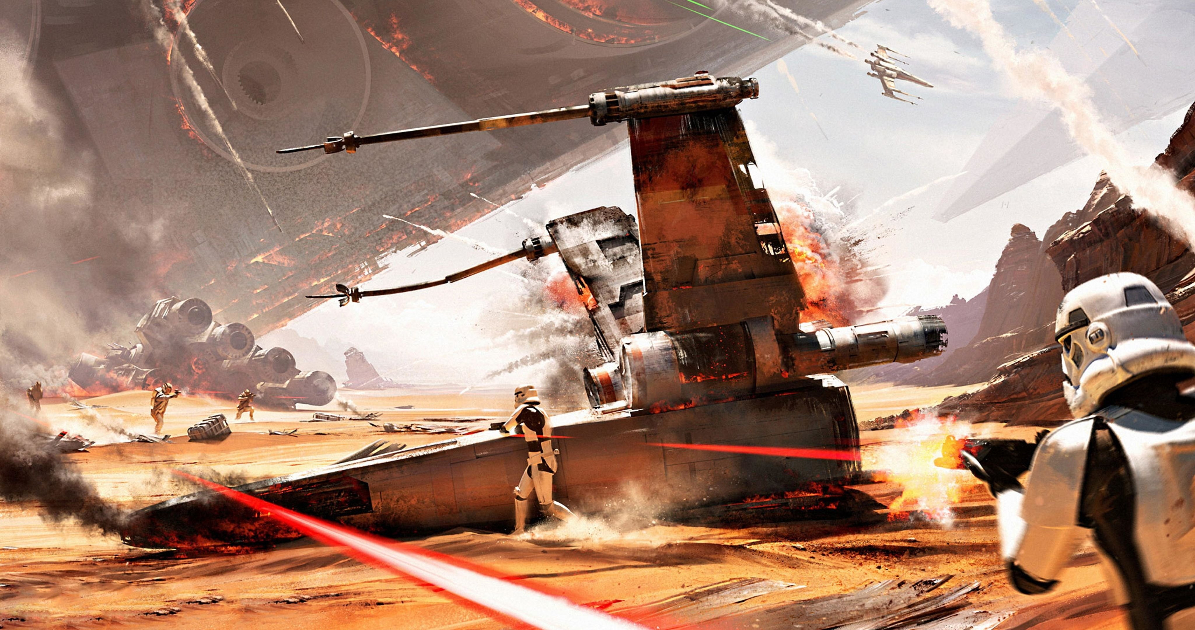 mode of transportation, 4K, construction industry, Star, sci, destruction, day, built structure, people, Fighting, nautical vessel, 4096x2160 px, Battlefront, HD Wallpaper