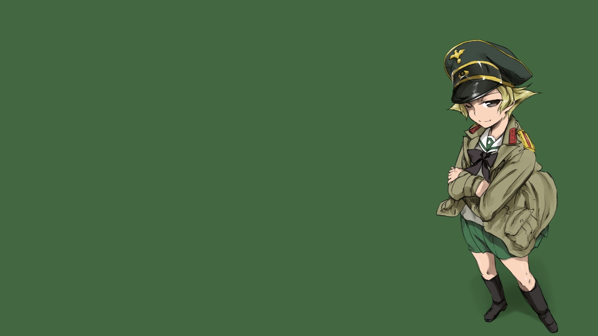copy space, anime girls, headwear, clothing, green color, young women, camouflage clothing, fashion, studio shot, anime, military, retro styled, 1080P, HD Wallpaper
