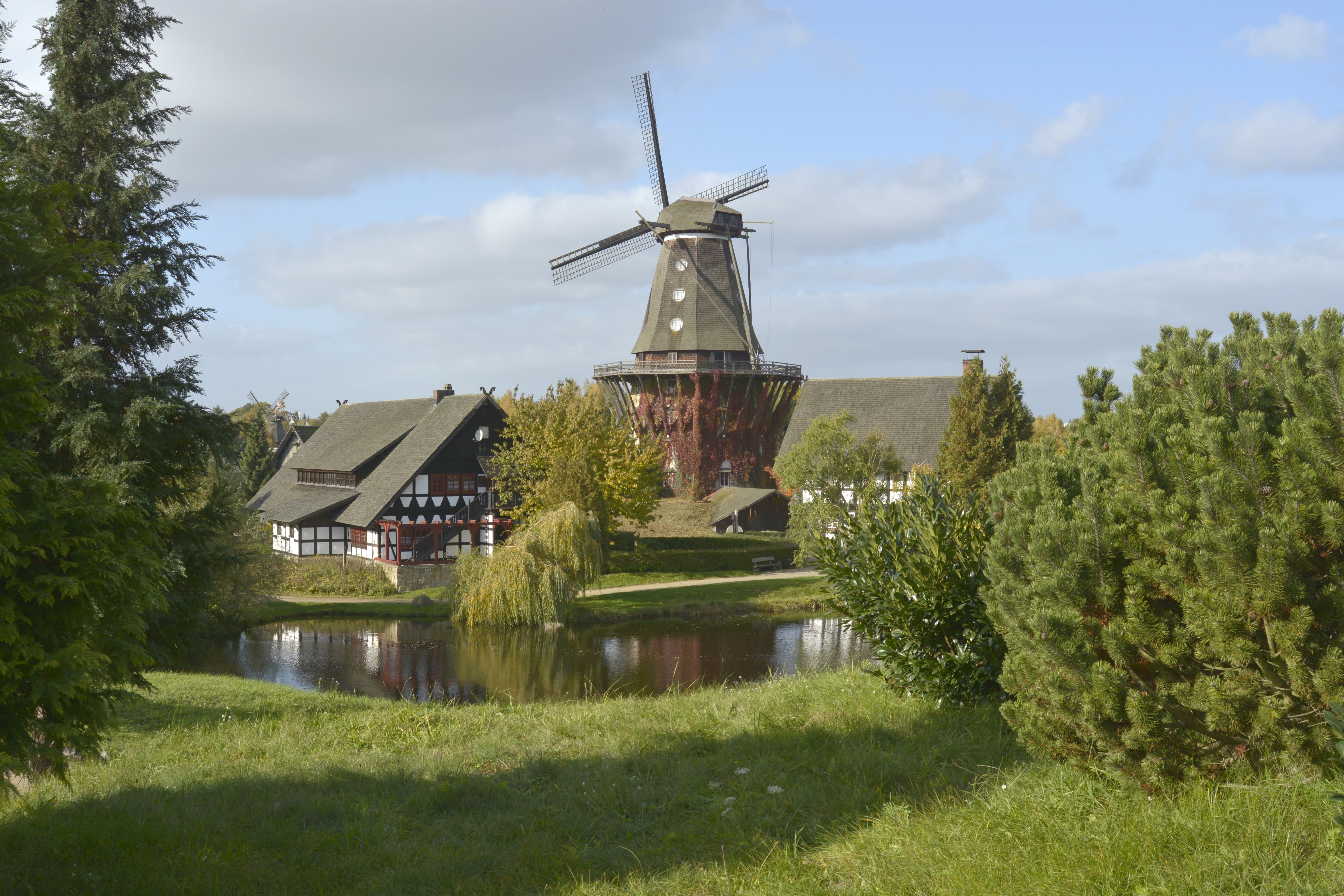 no people, environment, fuel and power generation, environmental conservation, 5K, lake, outdoors, house, museum, grass, built structure, mill, alternative energy, HD Wallpaper