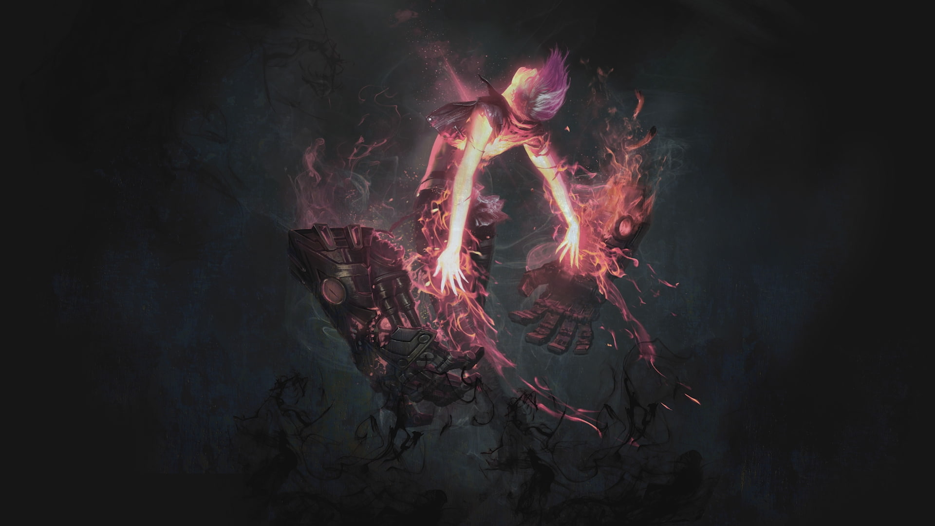 Vi (League of Legends), black, League of Legends, Riot Games, dark, pink, video games, 1080P, anime, summoner, HD Wallpaper
