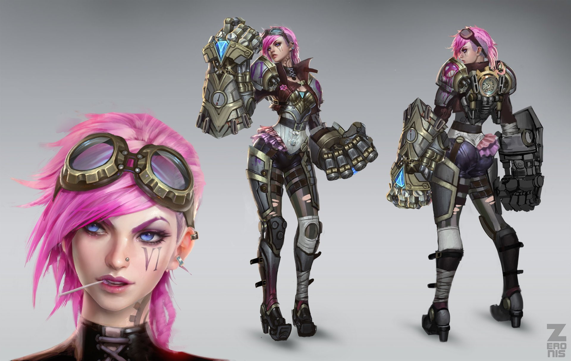 indoors, full length, people, clothing, League Of Legends, young adult, VI (League Of Legends), young women, headwear, technology, futuristic, Video Game, HD Wallpaper