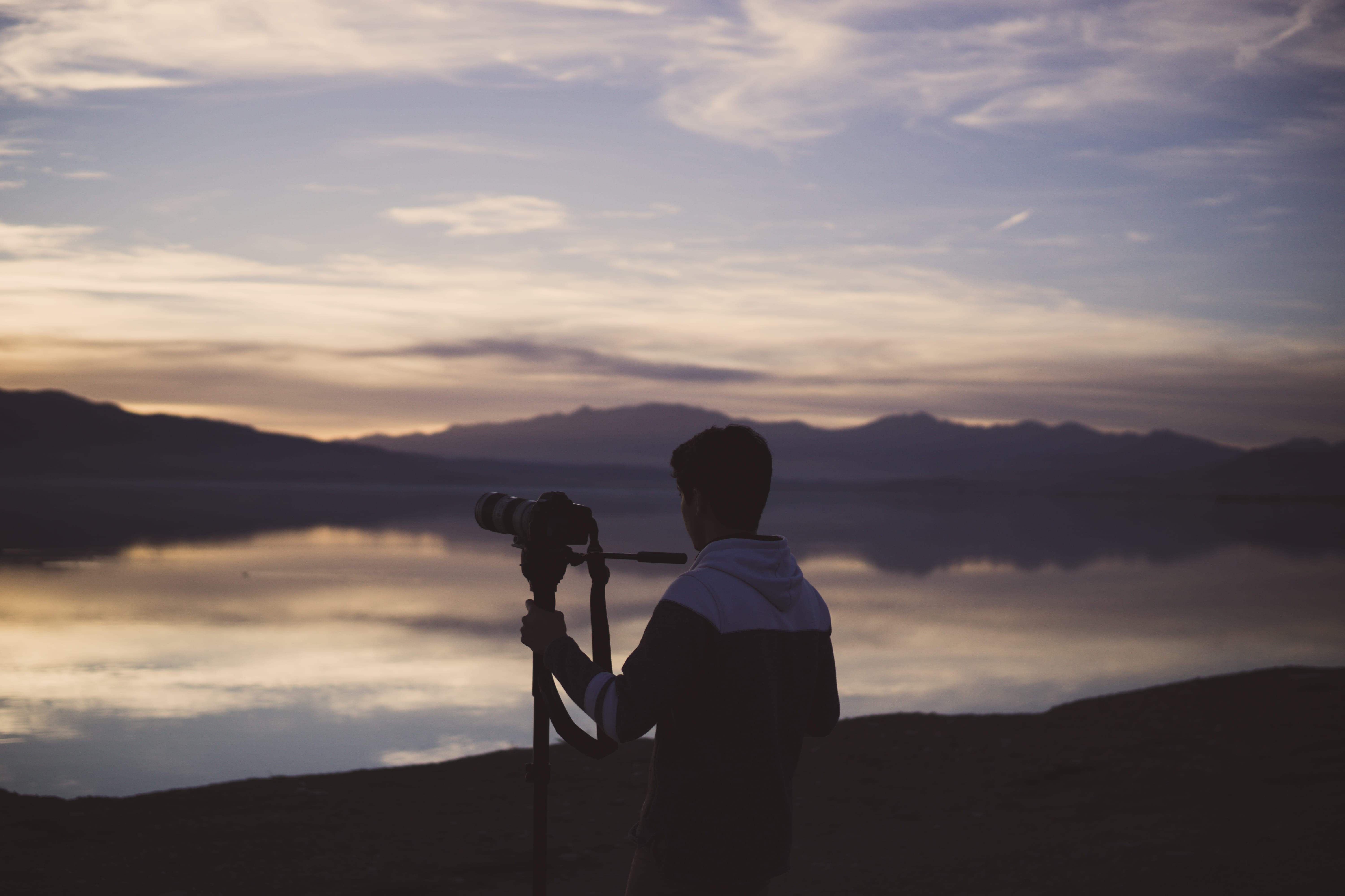 sea, man, men, mountains, soil, game, silhouette, non-urban scene, musician, face, camera, crawling, portrait, tripod, near, photo, human, beauty in nature, HD Wallpaper