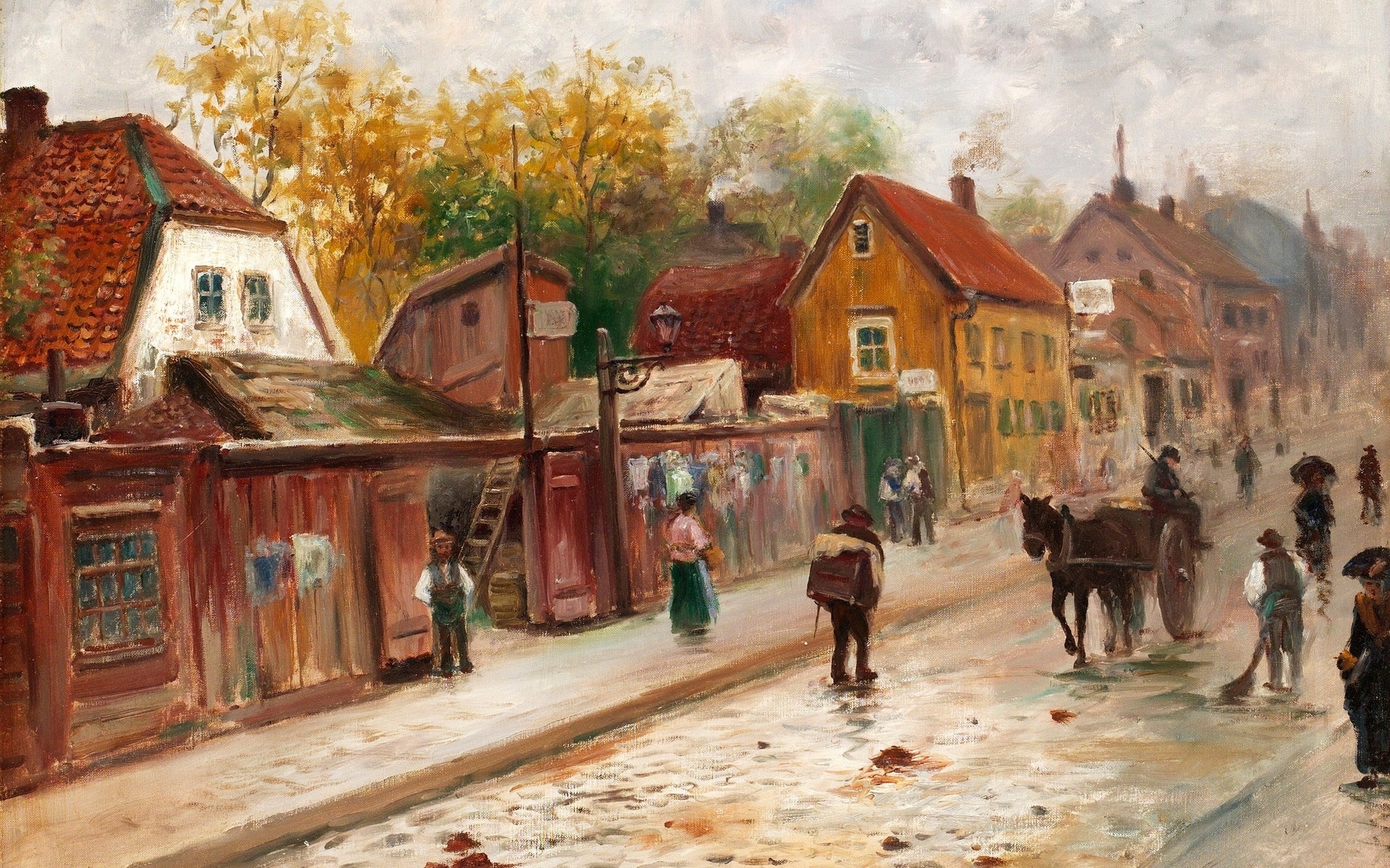 Swedish artist, Swedish painter, 2K, Frans Wilhelm Odelmark, Franz Wilhelm Delmark, Old Stockholm Norrlandsgatan, HD Wallpaper