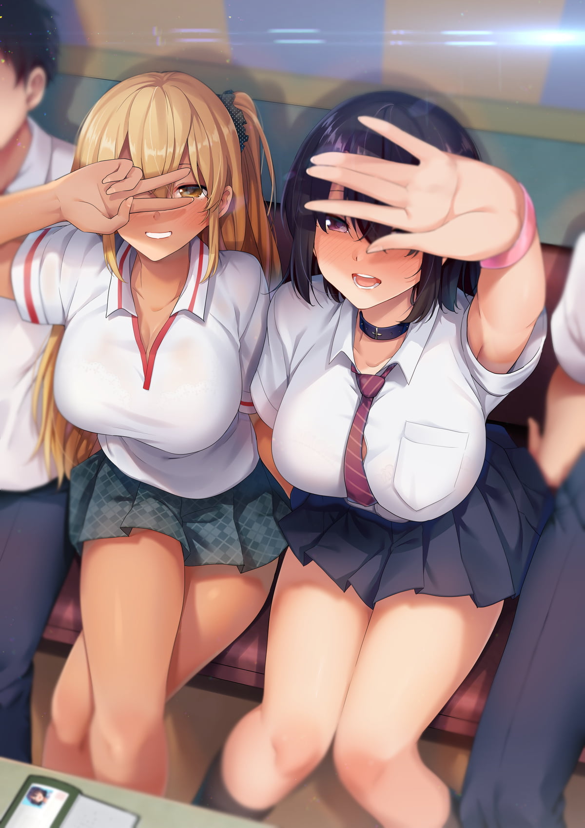 skirt, schoolgirl, anime girls, 720P, school uniform, blonde, tie, legs, women, dark hair, Phone HD Wallpaper