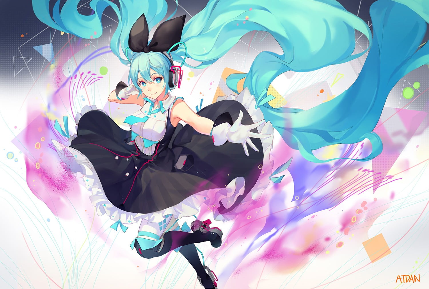 gloves, high angle view, Hatsune Miku, dress, real people, headband, representation, fun, Vocaloid, one person, multi colored, pink color, leisure activity, HD Wallpaper