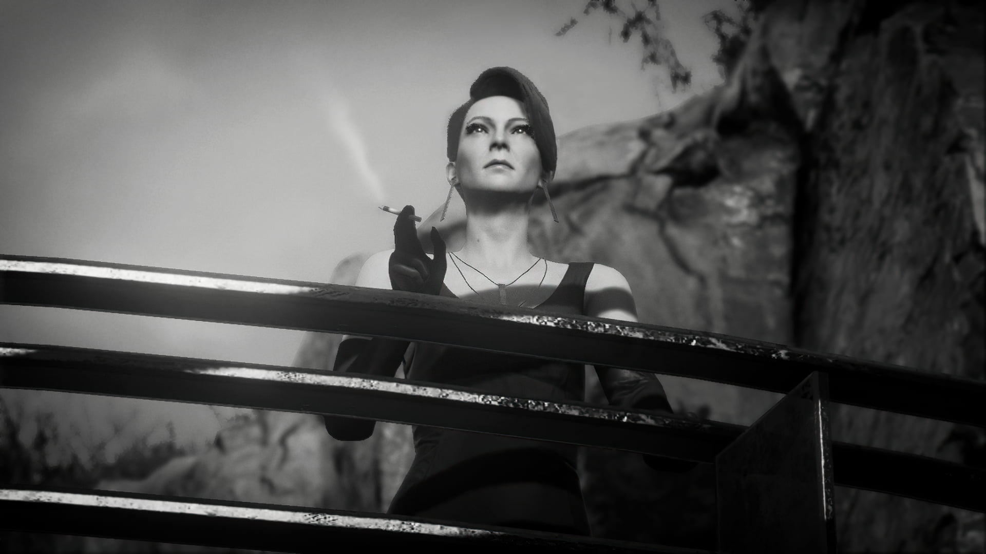 necklace, video games, 1080P, Diana Burnwood, dress, monochrome, Hitman, smoking, Hitman 3, looking into the distance, HD Wallpaper