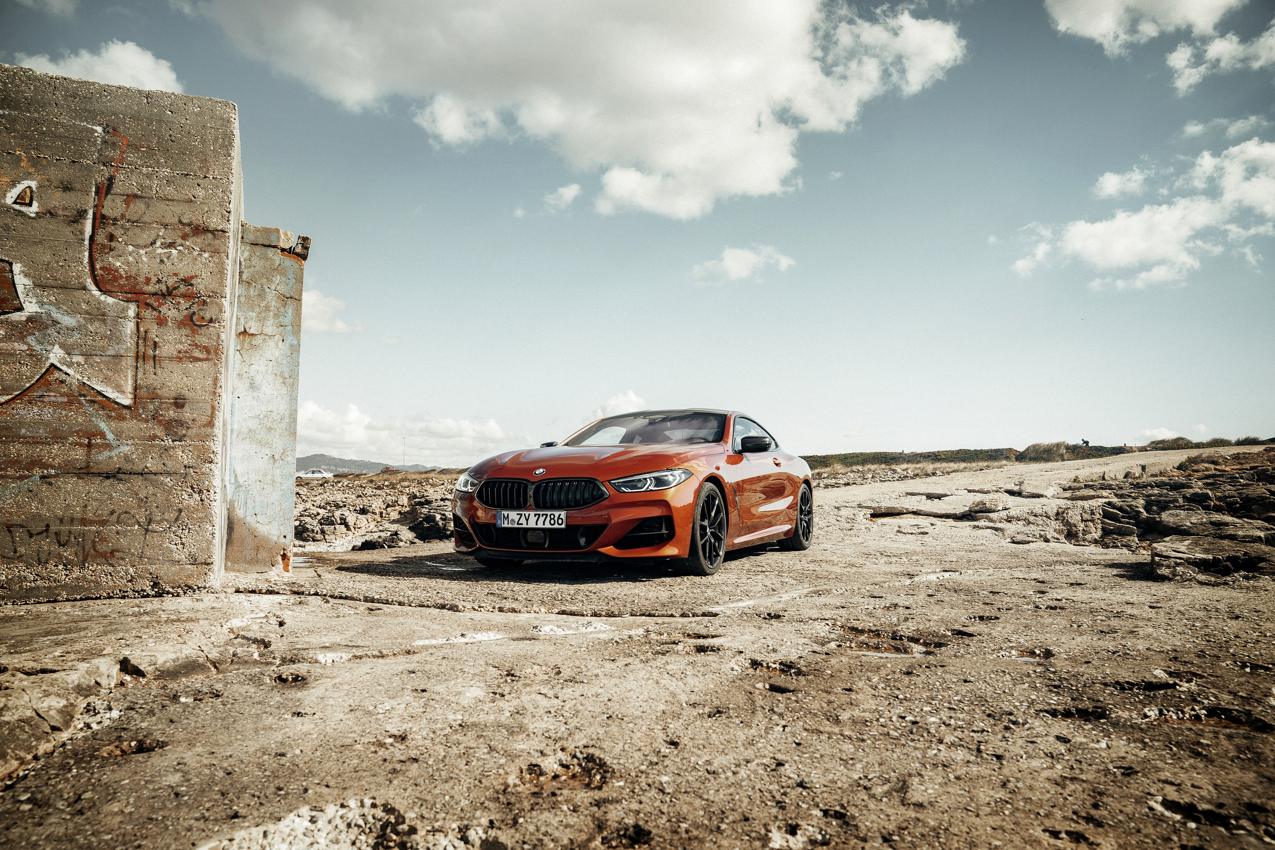 8-Series, M850i xDrive, G15, dark orange, wall, Eight, Coupe, 2018, 4K, BMW, HD Wallpaper