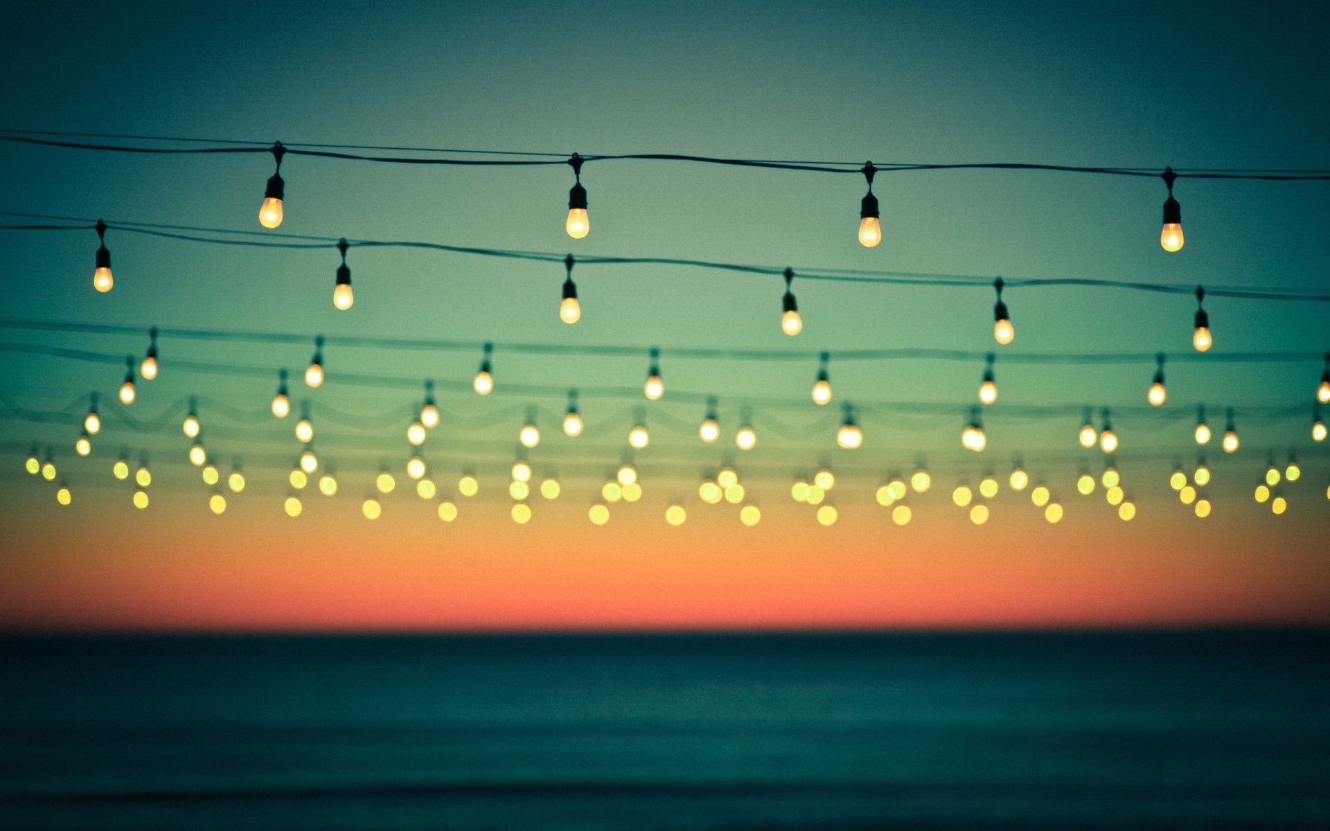 sea, outdoors, electricity, nature, sunset, defocused, sky, dusk, light bulb, decoration, no people, illuminated, motion, celebration, architecture, 1080P, HD Wallpaper