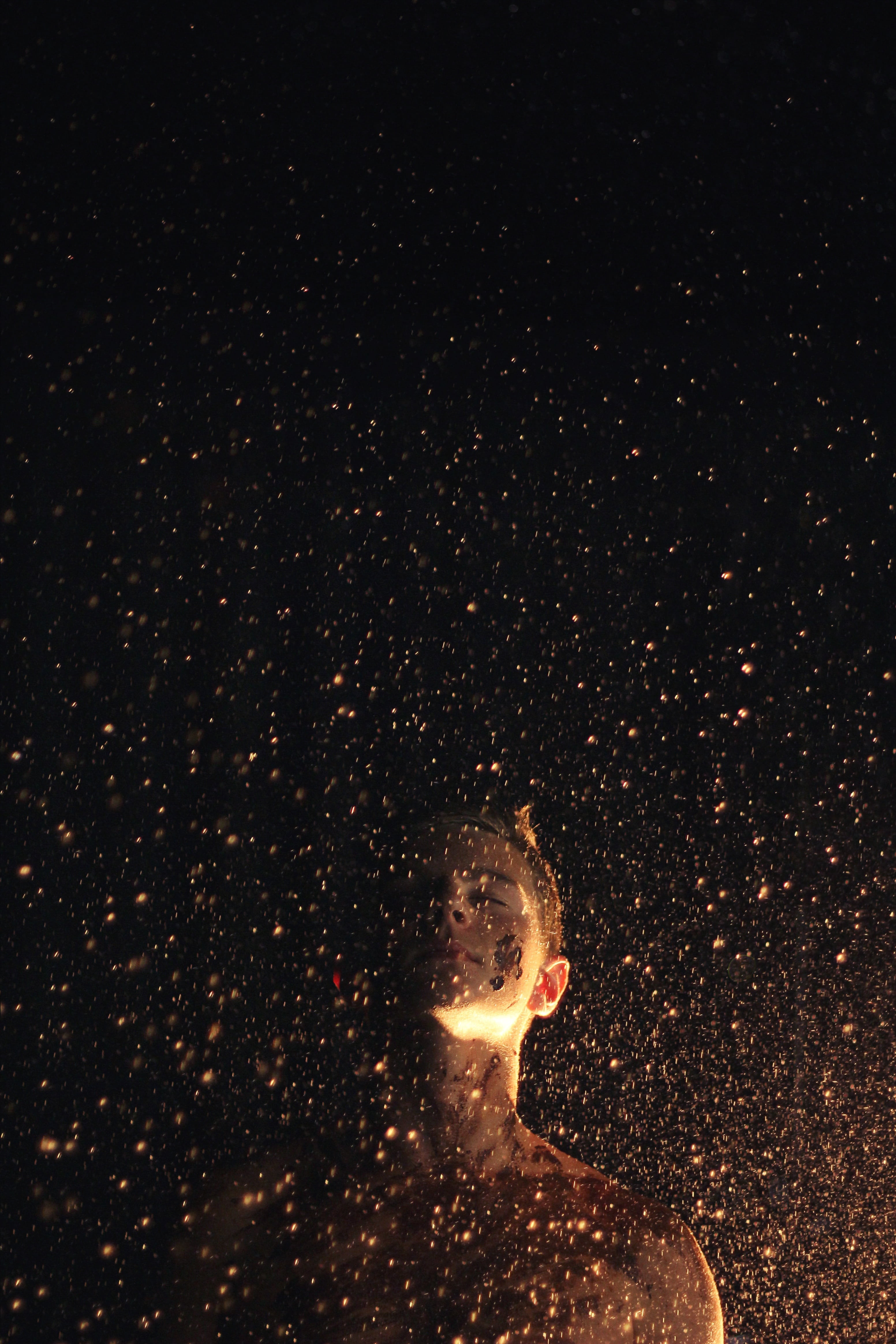 4K, young adult, digital composite, nature, ritual, low angle view, sky, fire, black background, star - space, portrait, star, one person, space, hairstyle, Phone HD Wallpaper