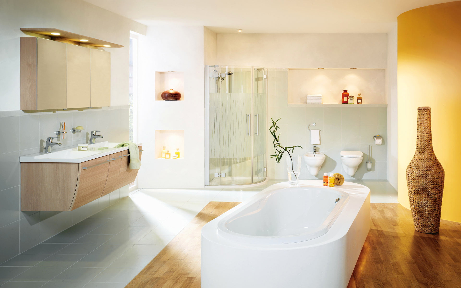 modern, luxury, towel, flooring, 1080P, architecture, window, domestic Room, wide, decor, tub, no People, elegance, residential Building, lockers, home, HD Wallpaper