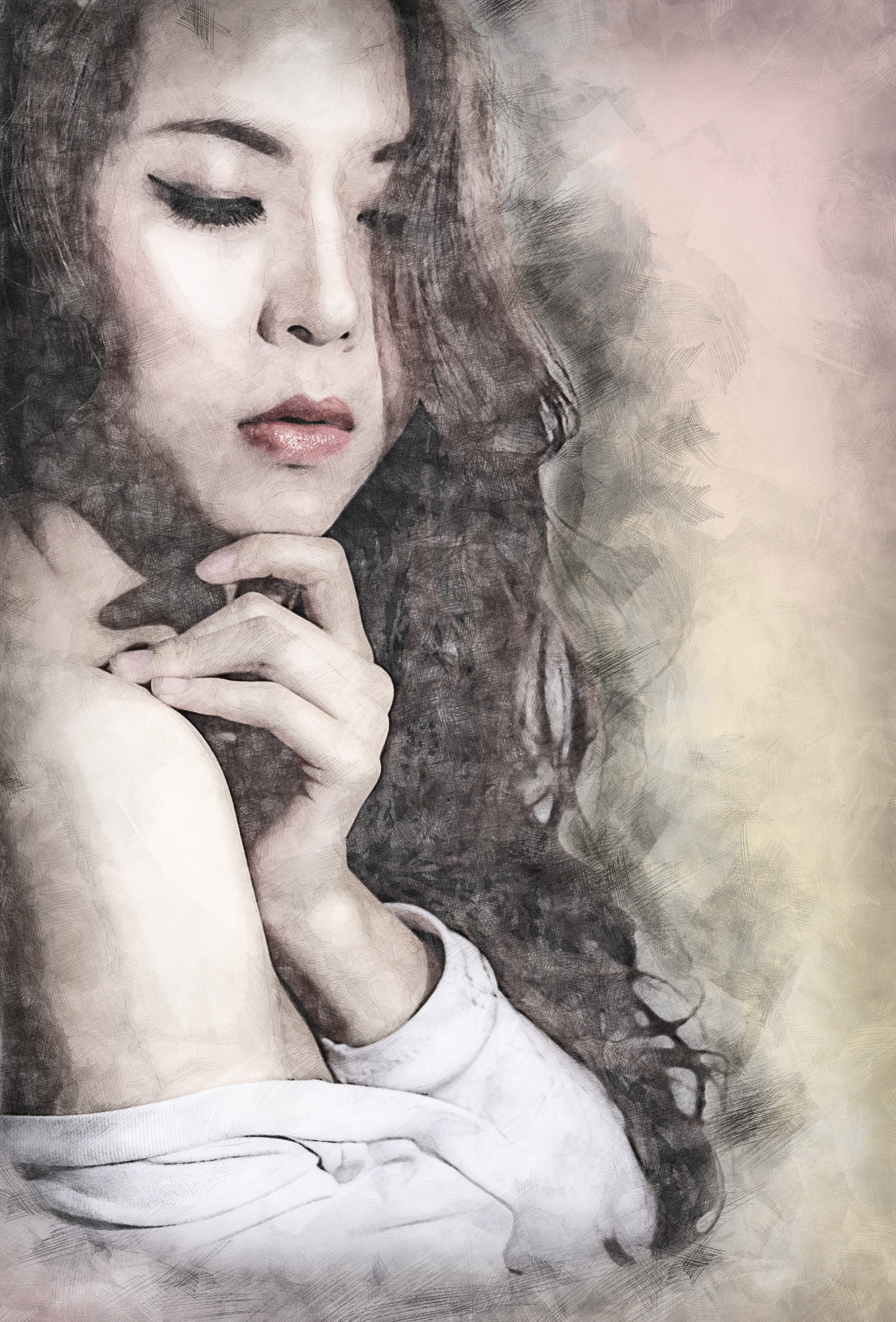 digital composite, page, artwork, beautiful woman, woman, digital manipulation, lovely, young women, digital hand drawn, front view, one person, asia, fashion, Phone HD Wallpaper