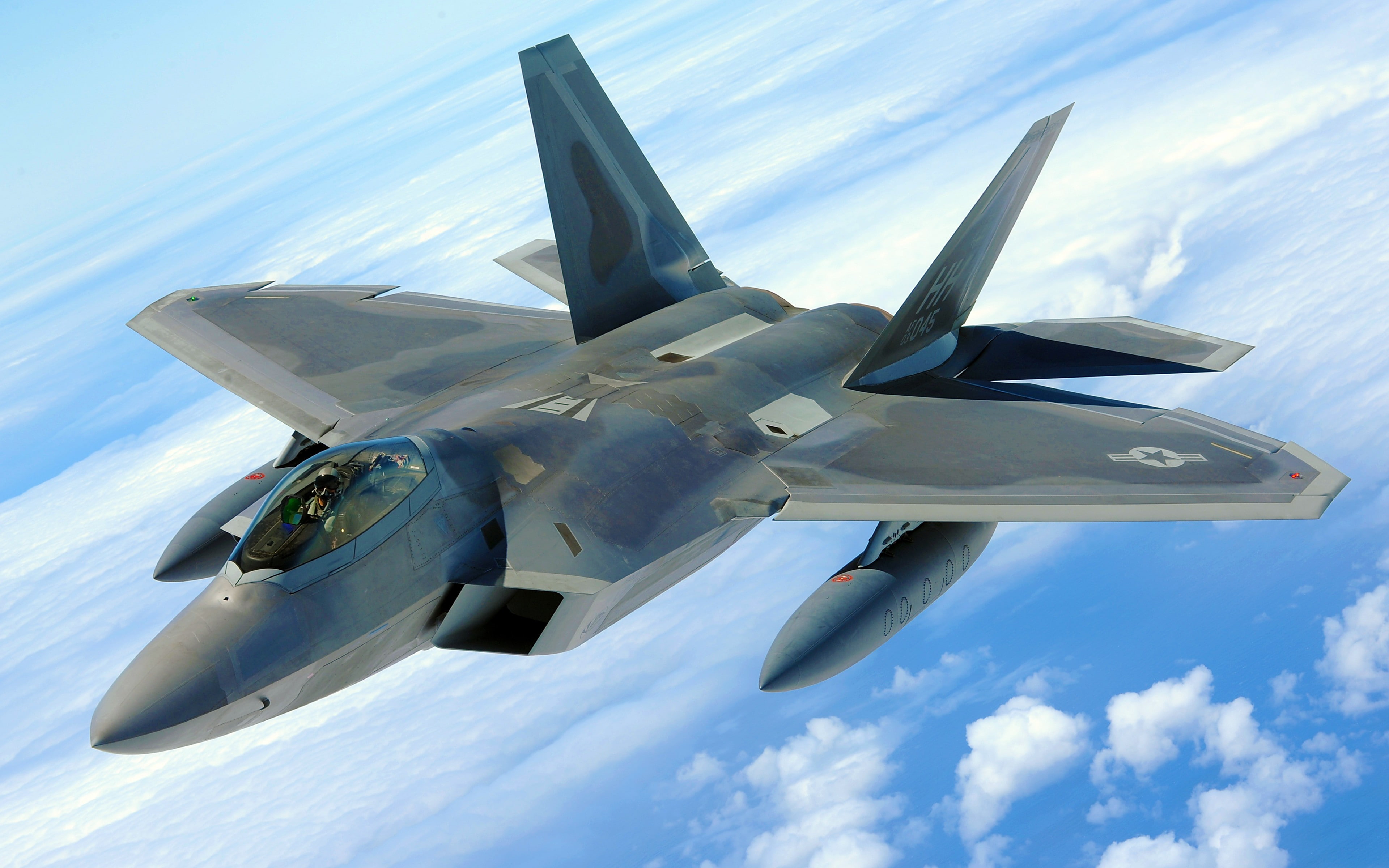 force, cloud - sky, army, motion, mode of transportation, aerospace industry, us, x, day, plane, no people, aerial view, 22 Raptor, sky, art, military, HD Wallpaper