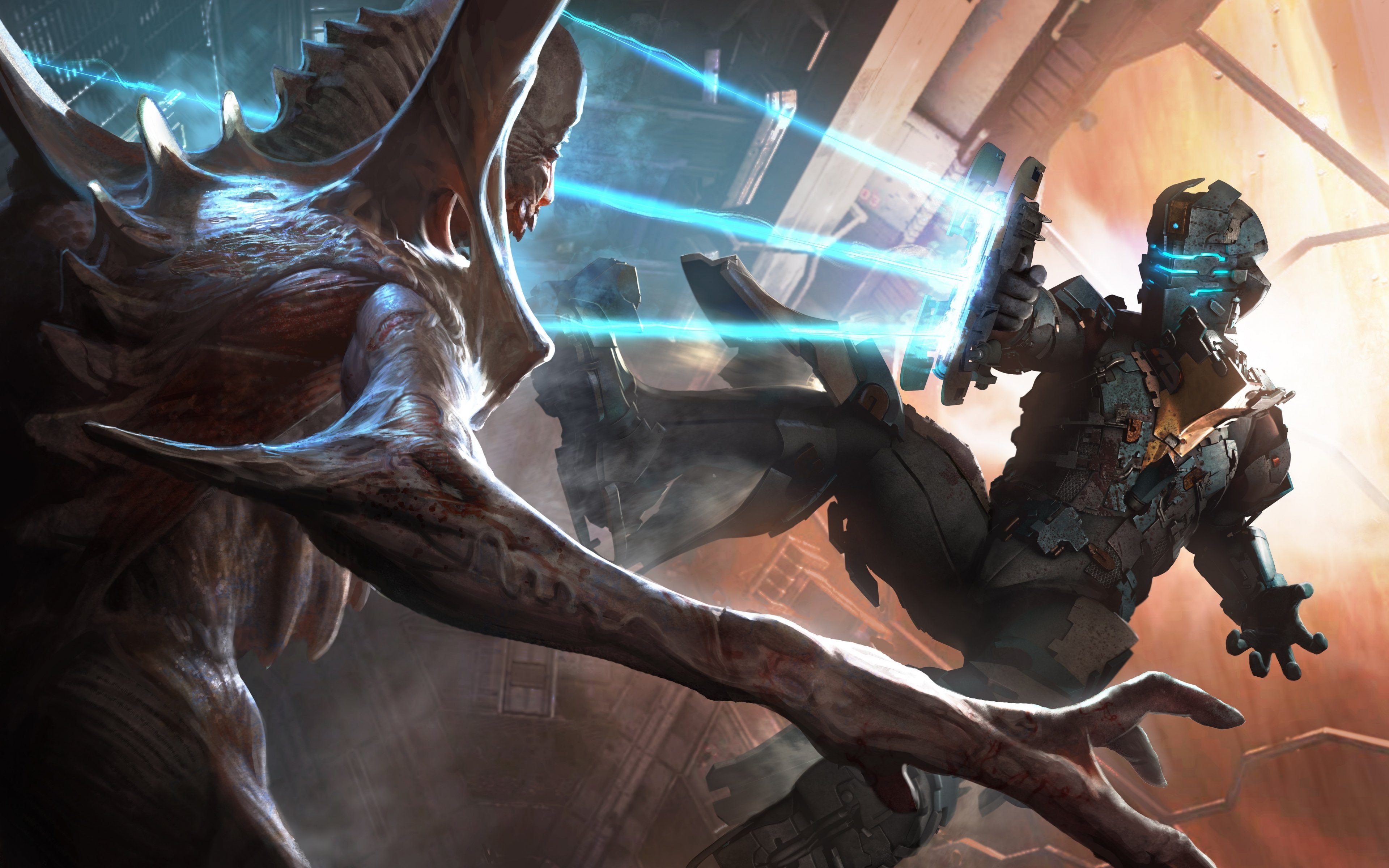 Fighting, Deadspace, artwork, representation, real people, architecture, space, uniform, action, illuminated, skill, art and craft, Futuristic, working, HD Wallpaper