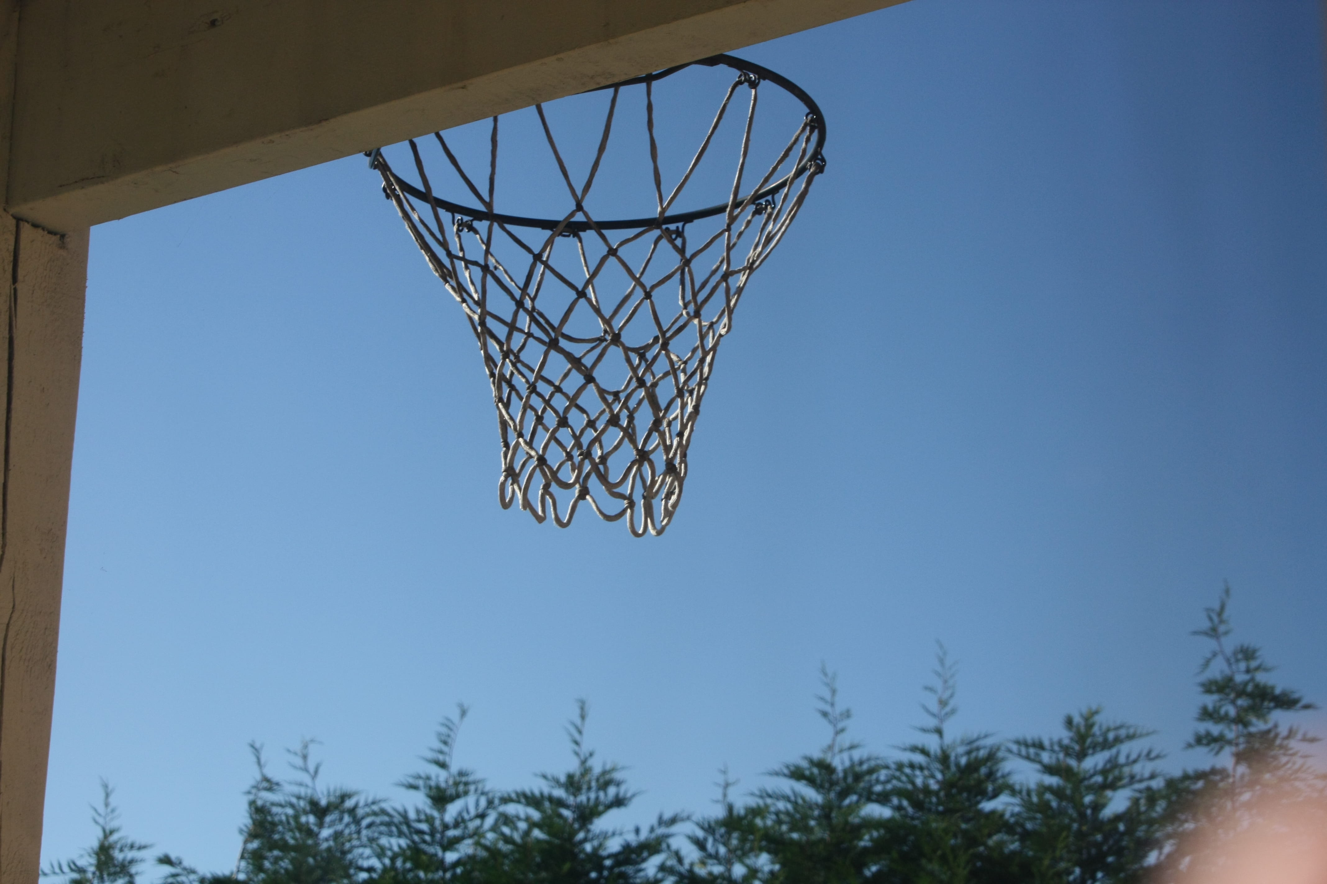 low angle view, motion, plant, netball, net - sports equipment, 4K, basketball, outdoors, sport, netting, basketball hoop, leisure activity, tree, blue, HD Wallpaper