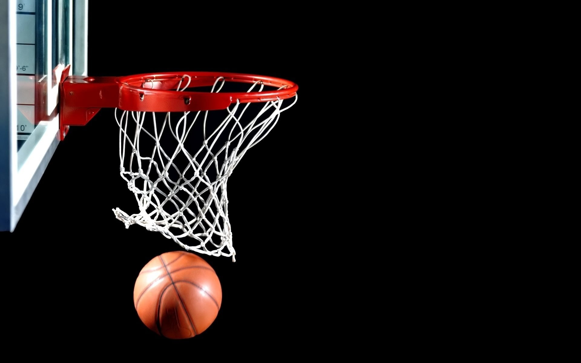 basketball - ball, net - sports equipment, activity, playing, orange color, black background, scoring, red, competition, basketball hoop, taking a shot - sport, HD Wallpaper