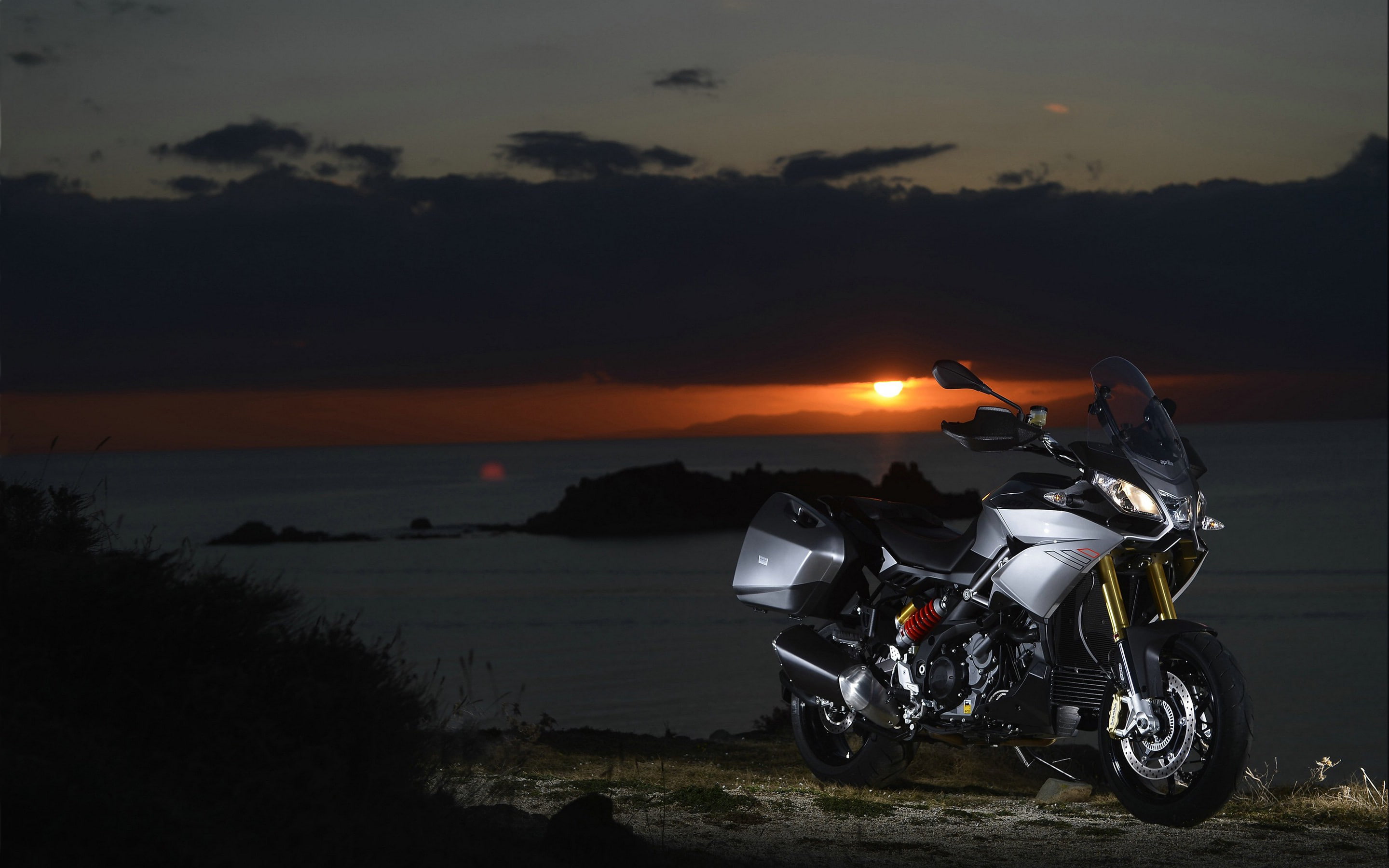 motorcycle, Italian, Aprilia, evening, two-cylinder, Aprilia Caponord 1200, soft, V-neck, beautiful, electronic, sunset, nature, 4-valve, engine, background., HD Wallpaper