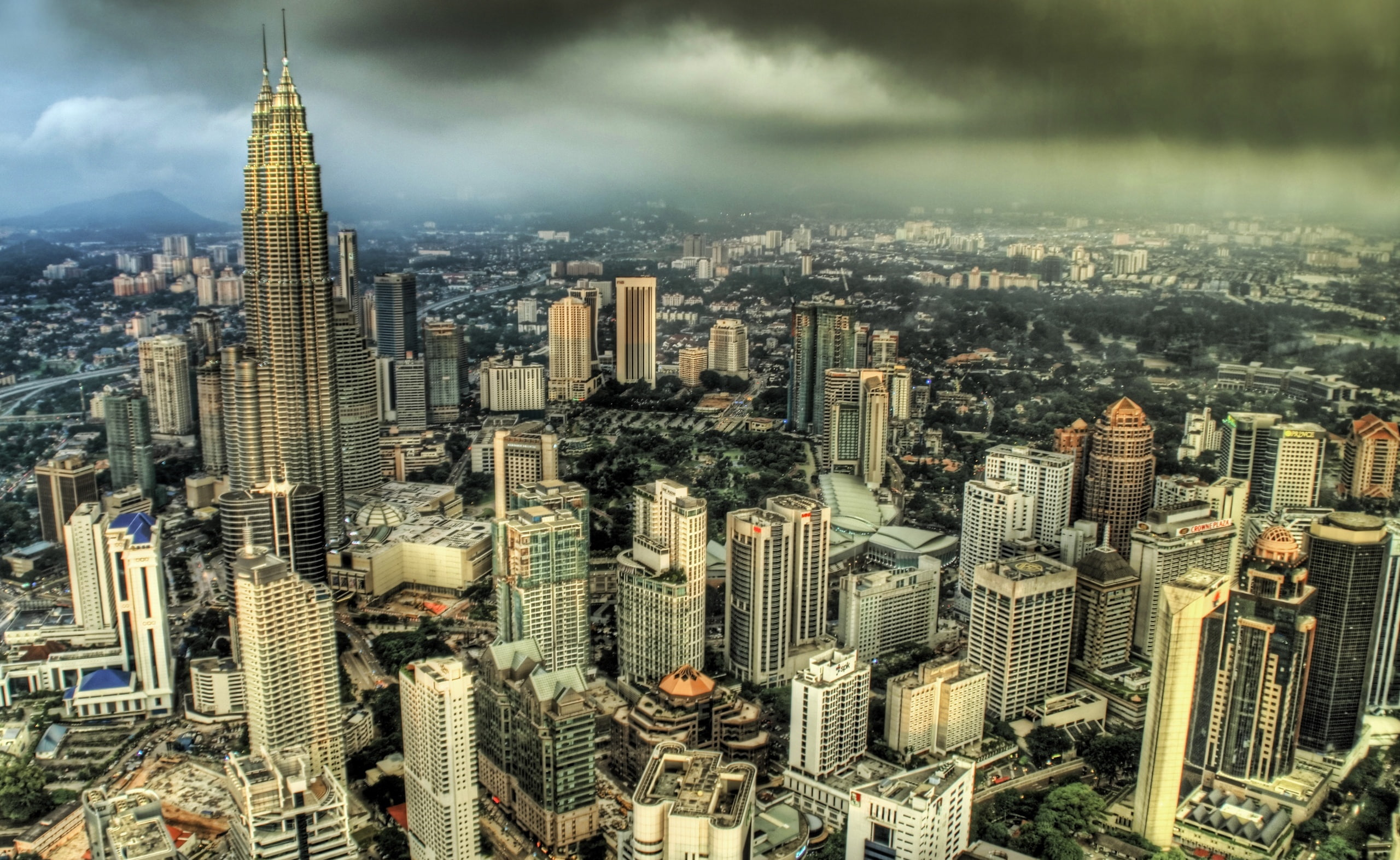 downtown district, Malaysia, building exterior, building, spire, Travel, crowd, office building exterior, aerial view, lumpur, high angle view, Asia, Towers, HD Wallpaper