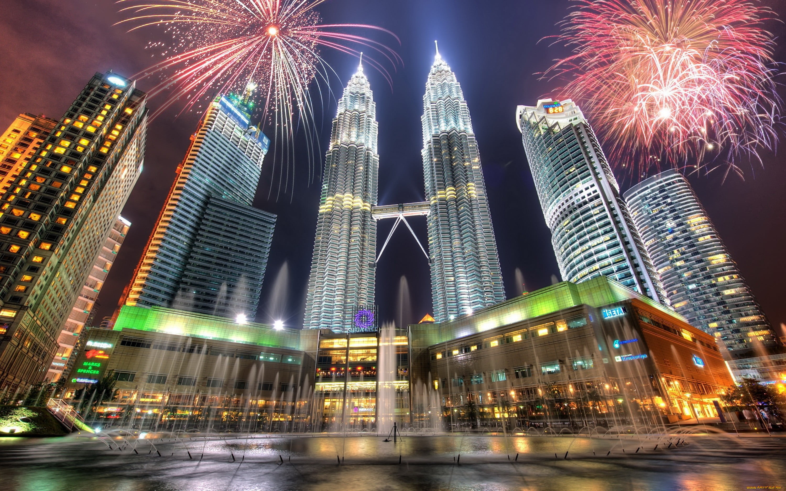  office building exterior, building, petronas, desktop, architecture, cityscape, nature, new, building exterior, firework display, outdoors, night, HD Wallpaper