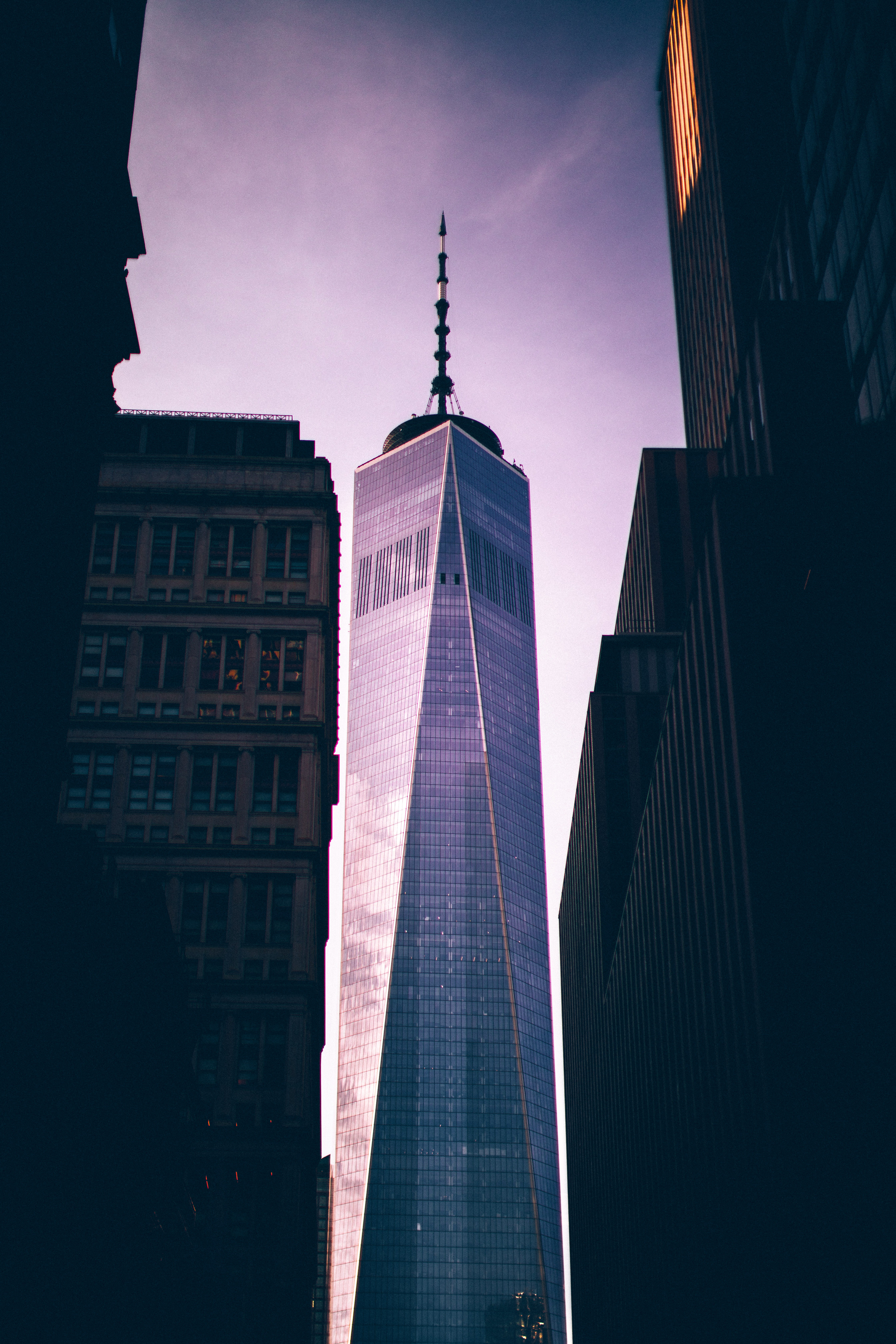 city, trade, blue, no people, tower, built structure, one, day, office, low angle view, financial district, skyscraper, travel, modern, outdoors, york, Phone HD Wallpaper