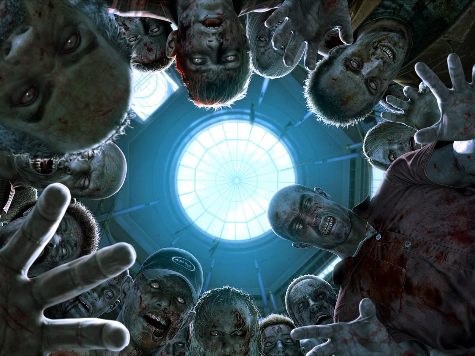horror, architecture, religion, ceiling, sphere, men, group of people, video games, creativity, science, large group of people, low angle view, 720P, Dead Rising, HD Wallpaper