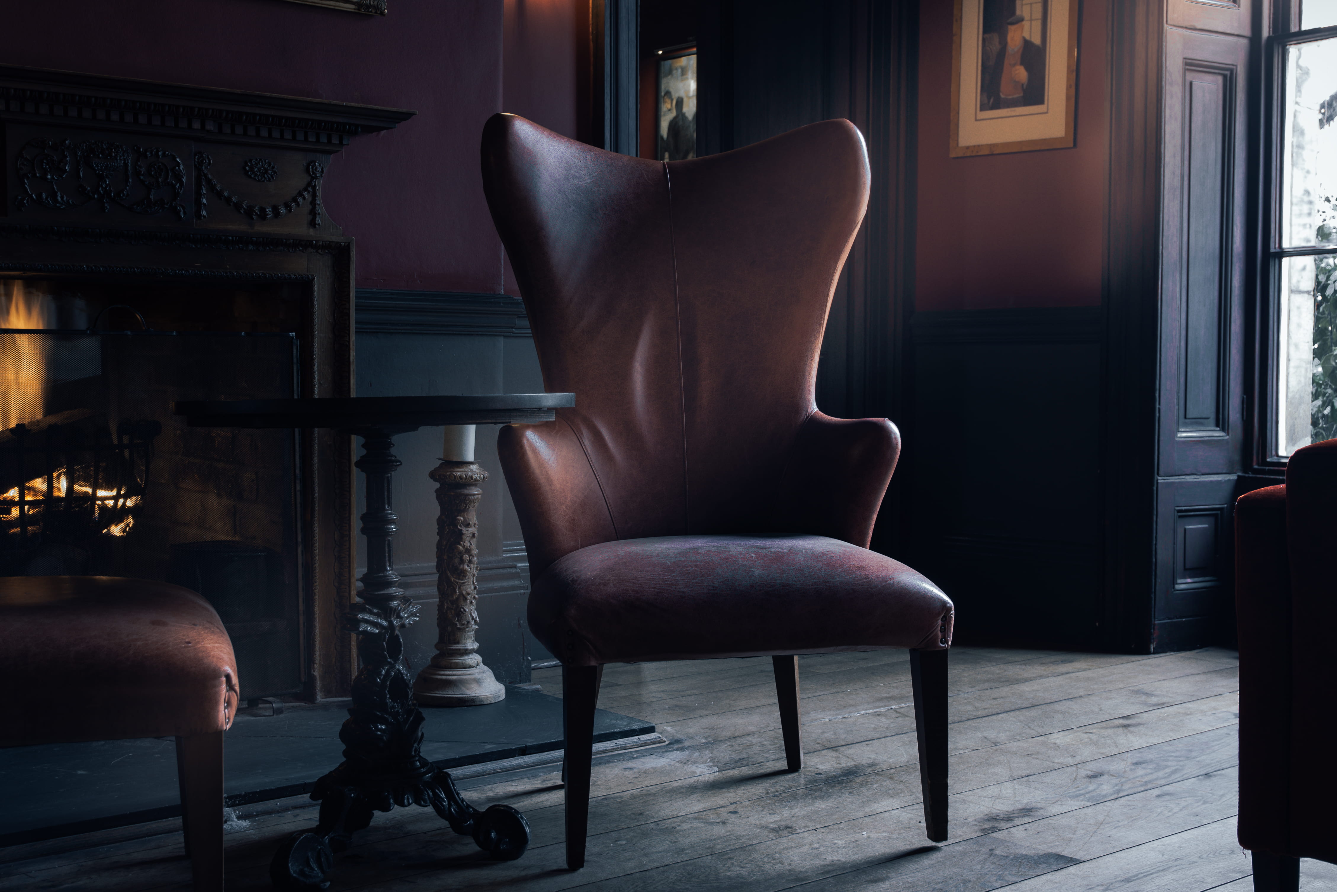 table, brown, no people, lighting equipment, living room, wine, built structure, absence, electric lamp, 4K, indoors, illuminated, armchair, window, wing, HD Wallpaper