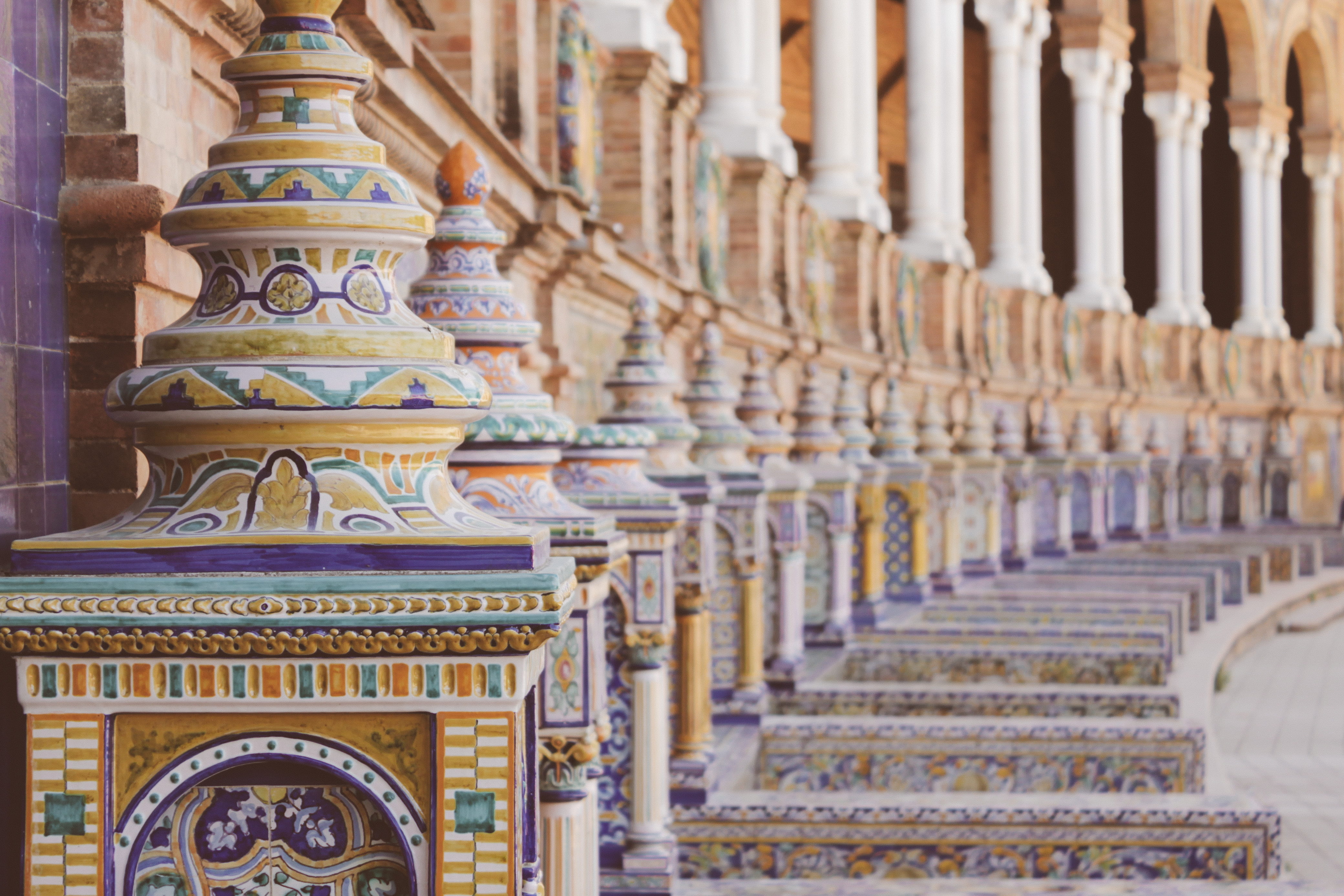 religion, architectural column, built structure, travel destinations, multicolored, outdoors, concrete, pedestals, monument, day, in a row, place of worship, HD Wallpaper
