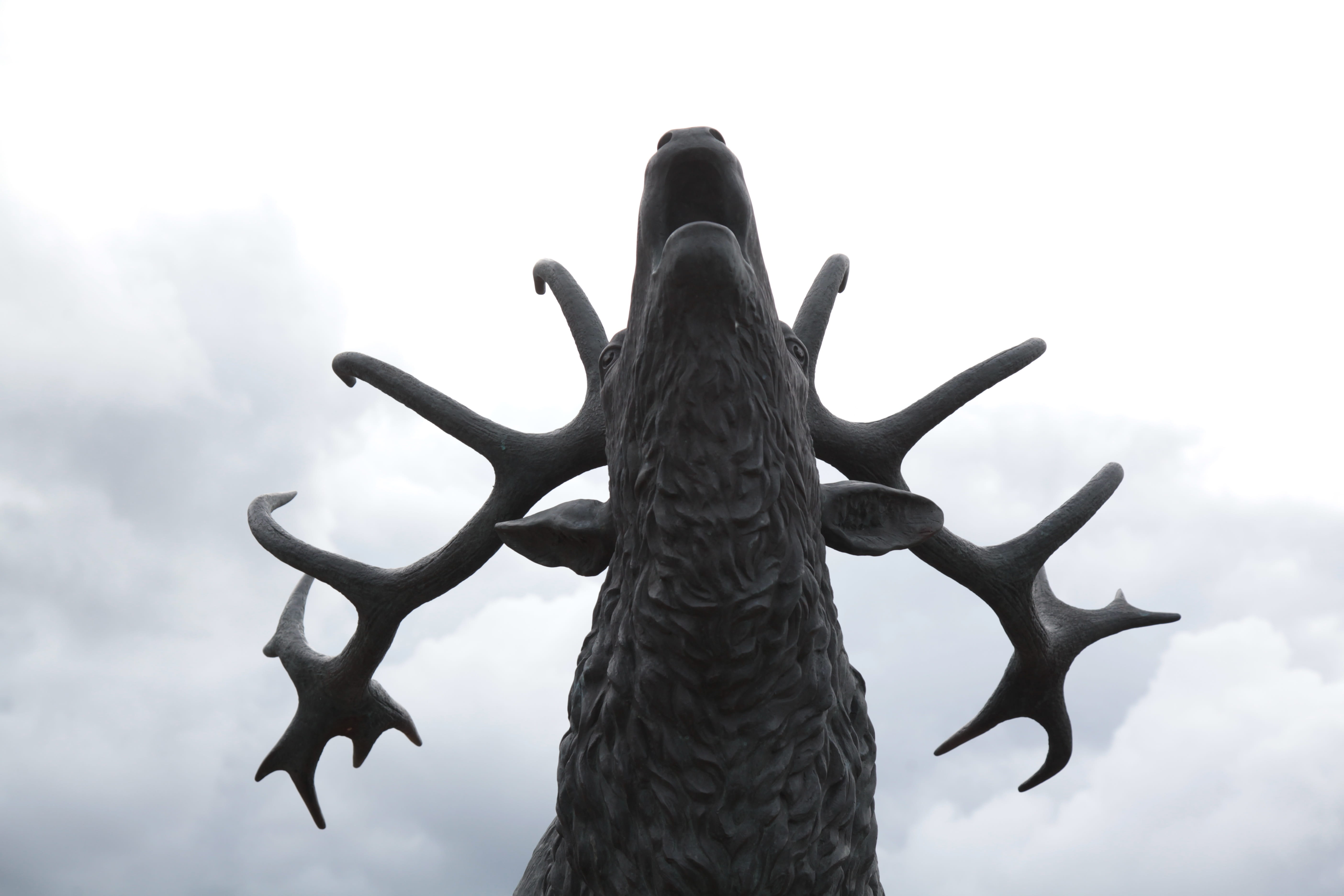 horned, copy space, animal, ventspils, day, history, no people, 5K, pedestal, animal wildlife, outdoors, clouds, animal themes, sculpture, deer, low angle view, HD Wallpaper