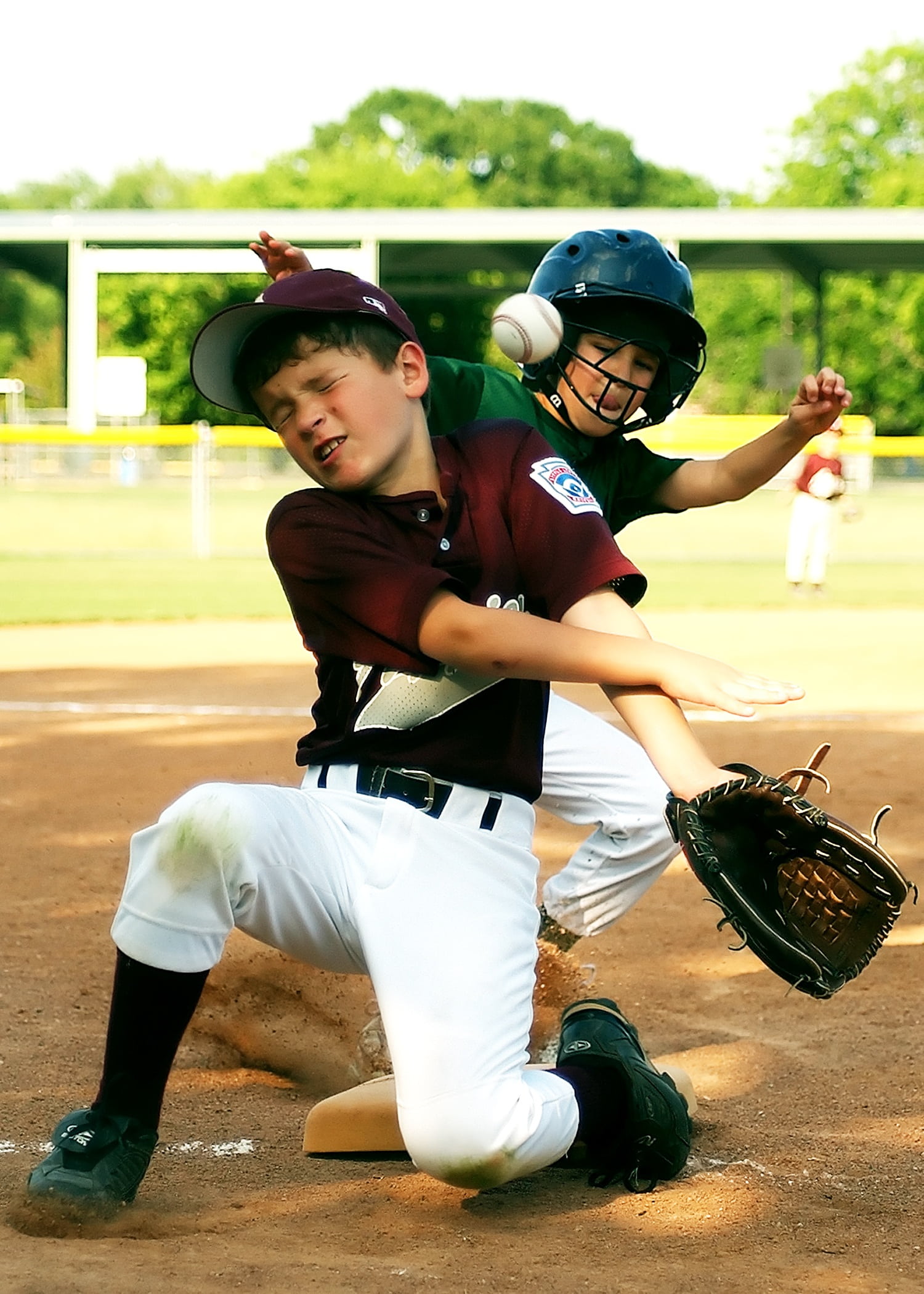 baseball, two people, leisure activity, teenage boys, dust, males, day, collision, impact, glove, focus on foreground, game, action, real people, nature, Phone HD Wallpaper