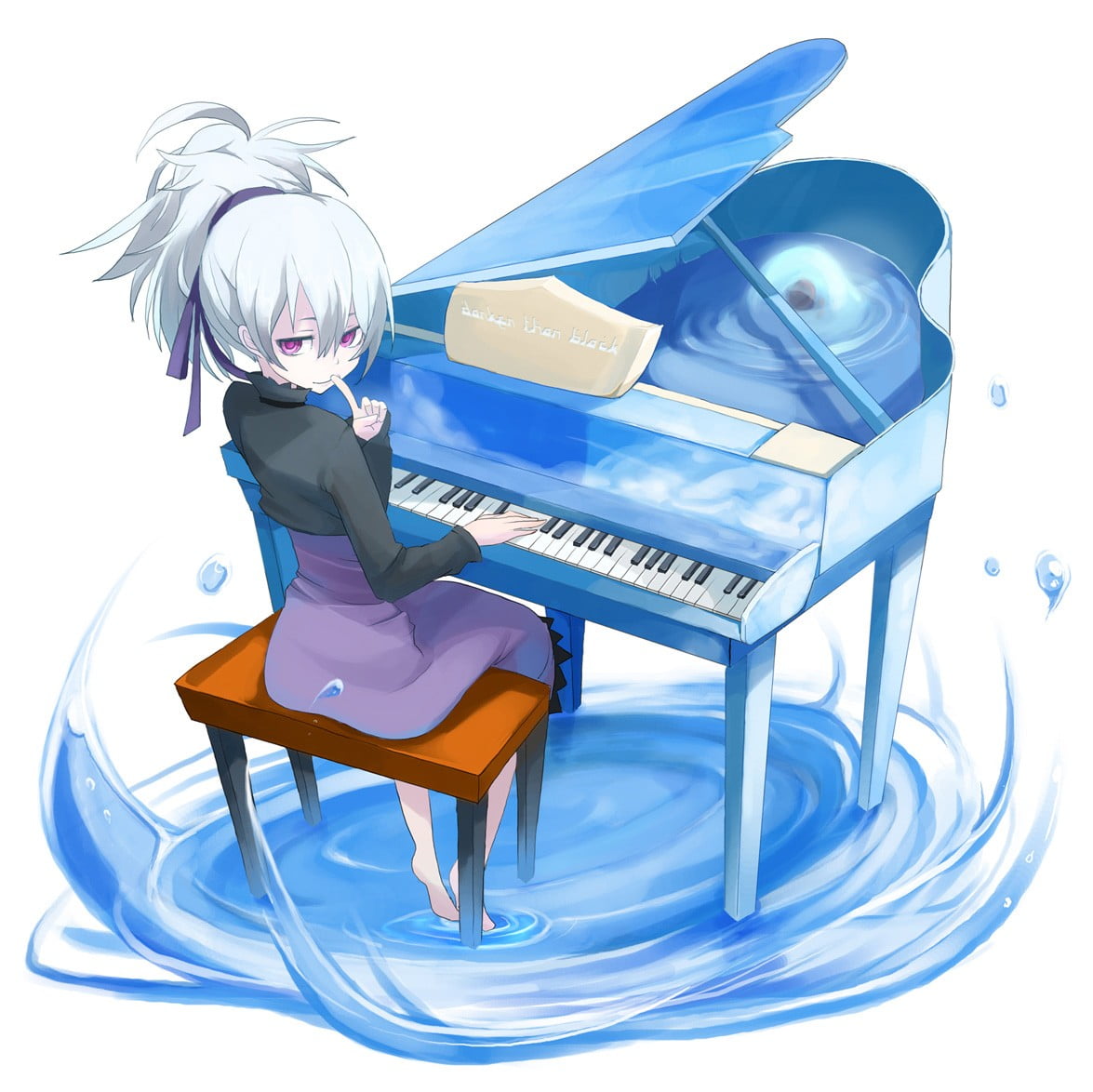 piano, indoors, young adult, musical equipment, 480P, seat, music, white background, anime, purple, technology, chair, musical instrument, Darker than Black, HD Wallpaper