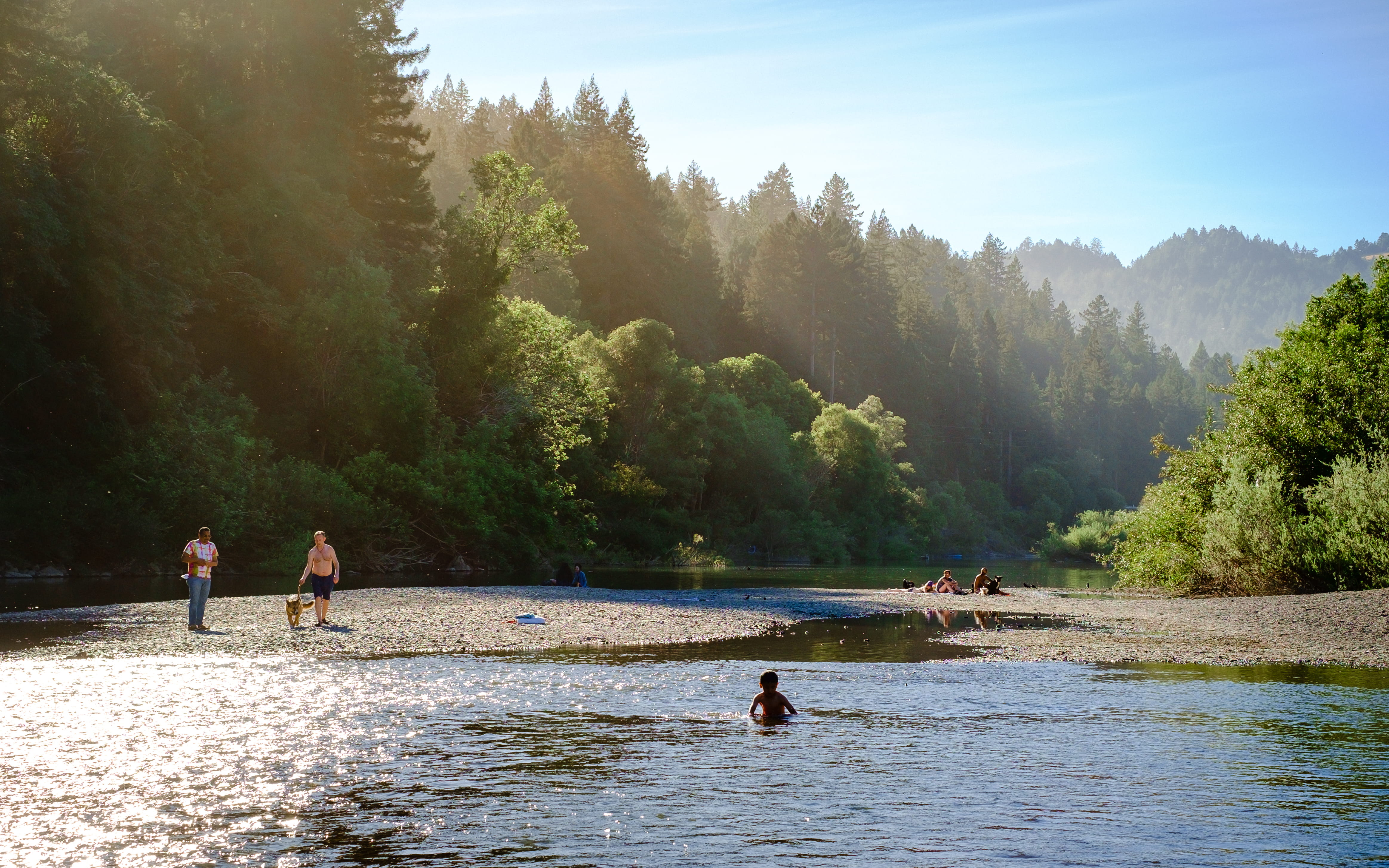 russian river, beauty in nature, united states, northern california, group of people, waterfront, fishing, women, real people, watering hole, sky, day, HD Wallpaper