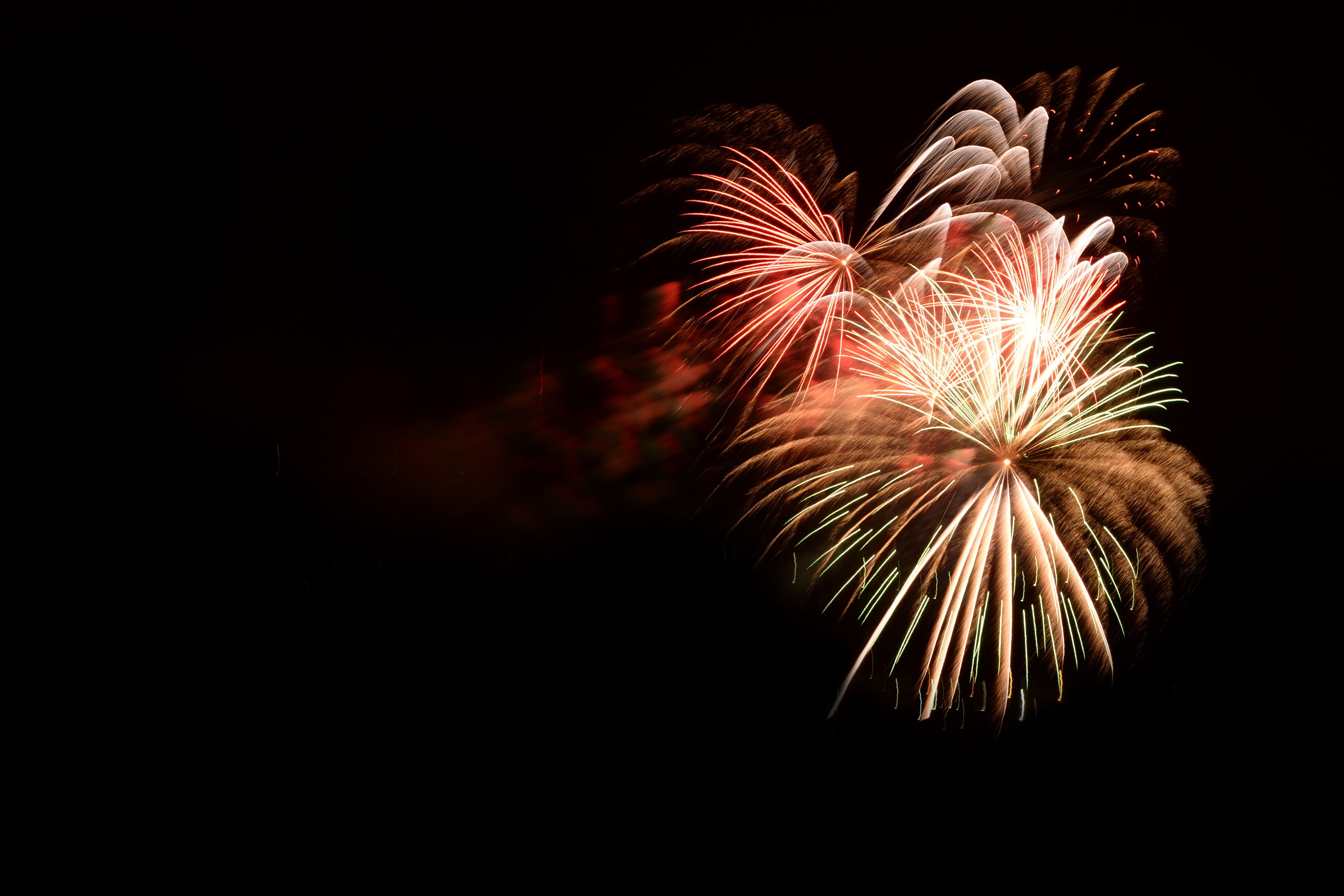 copy space, motion, black background, event, 4K, sylvester, firework - man made object, firework display, bengali fire, celebration, arts culture and entertainment, HD Wallpaper