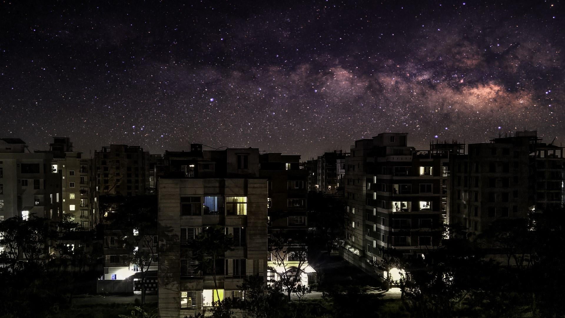 lightroom, sky, star field, residential district, city, bangladesh, space and astronomy, outdoors, architecture, built structure, star - space, no people, HD Wallpaper