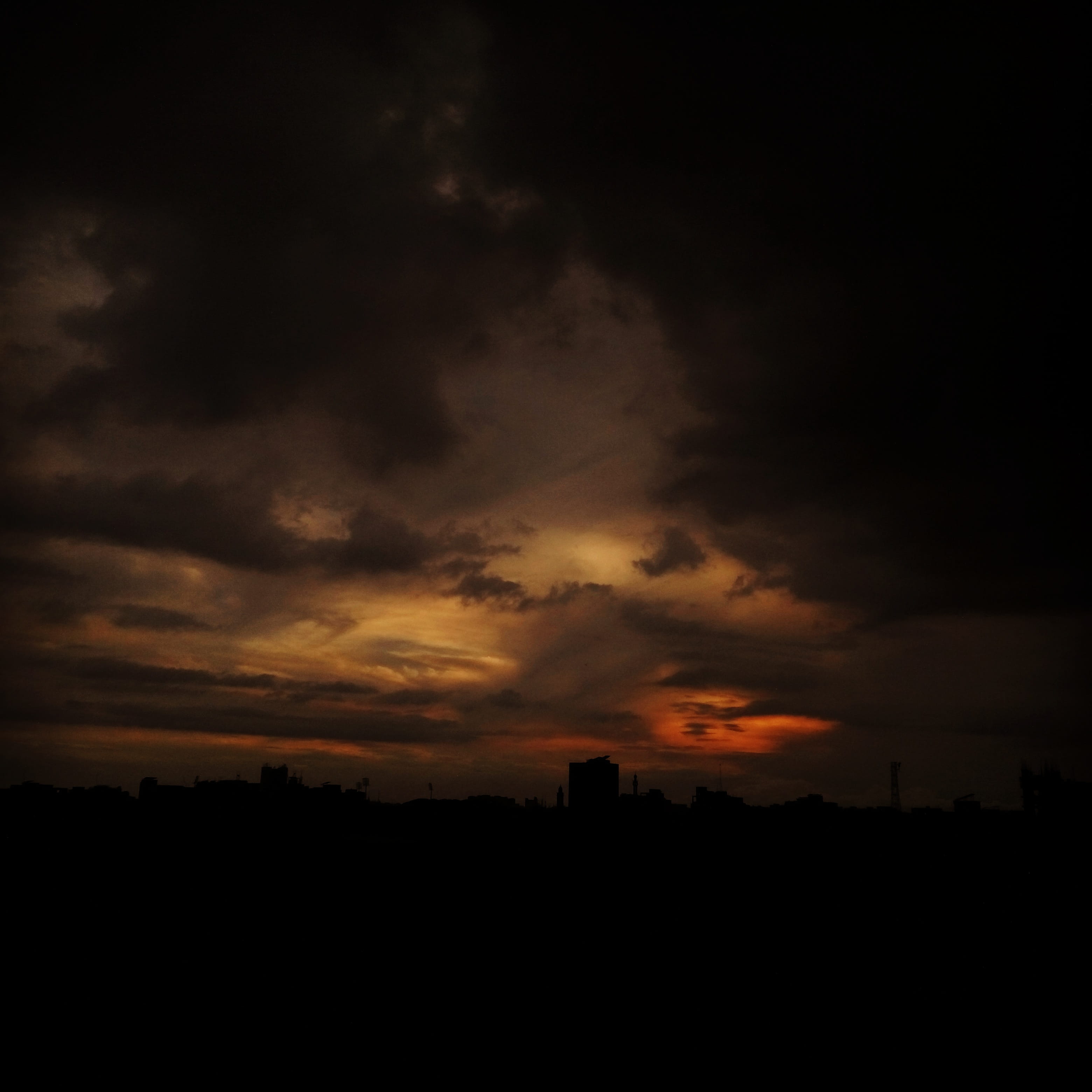 architecture, city, cumulus, cloudscape, outdoors, cloud, red sky, cloud - sky, no people, dark, environment, dramatic sky, town, urban, scenics - nature, Phone HD Wallpaper