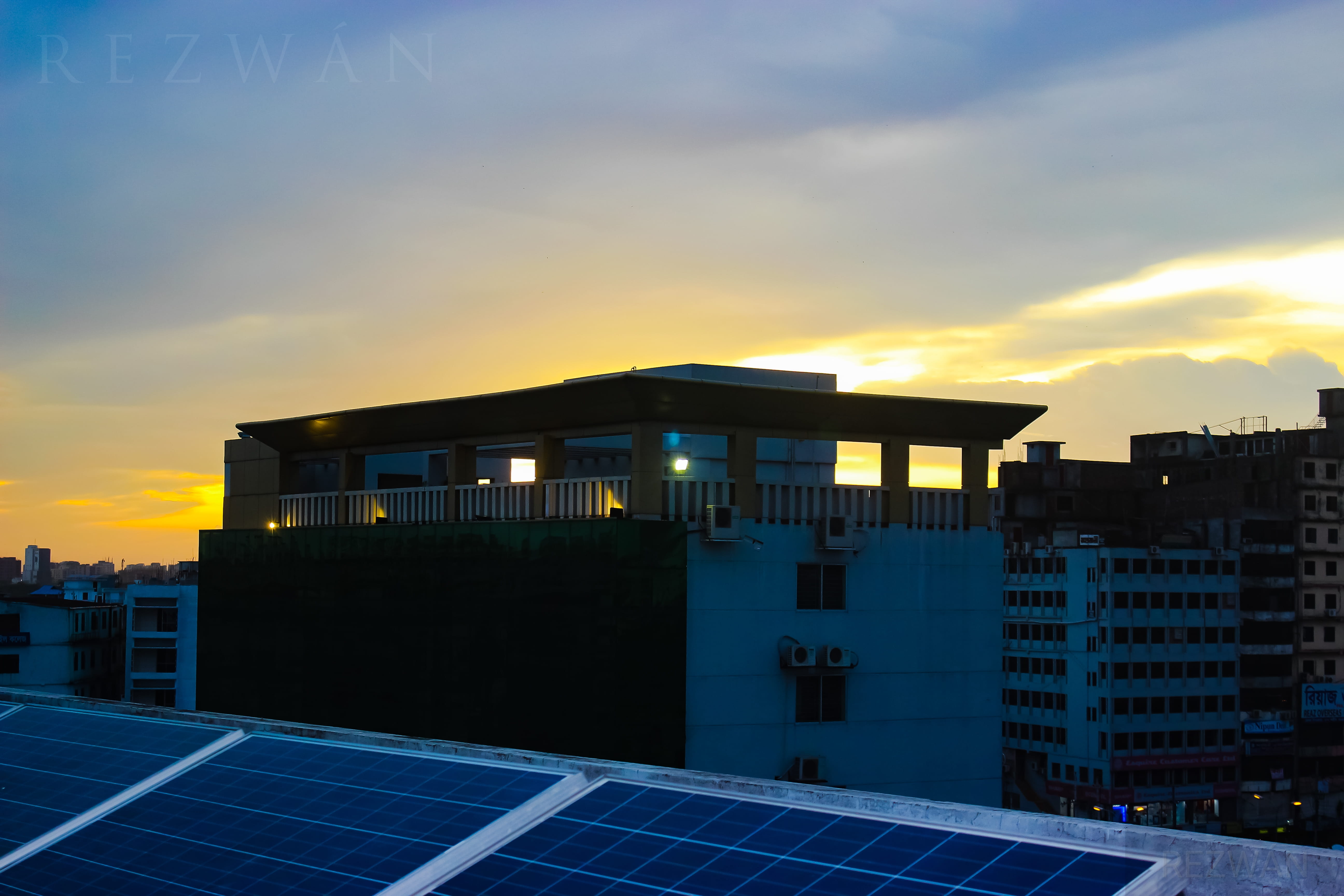 dhaka north city corporation market, no people, environmental conservation, building exterior, outdoors, sun, solar panel, dhaka, sunset, alternative energy, HD Wallpaper