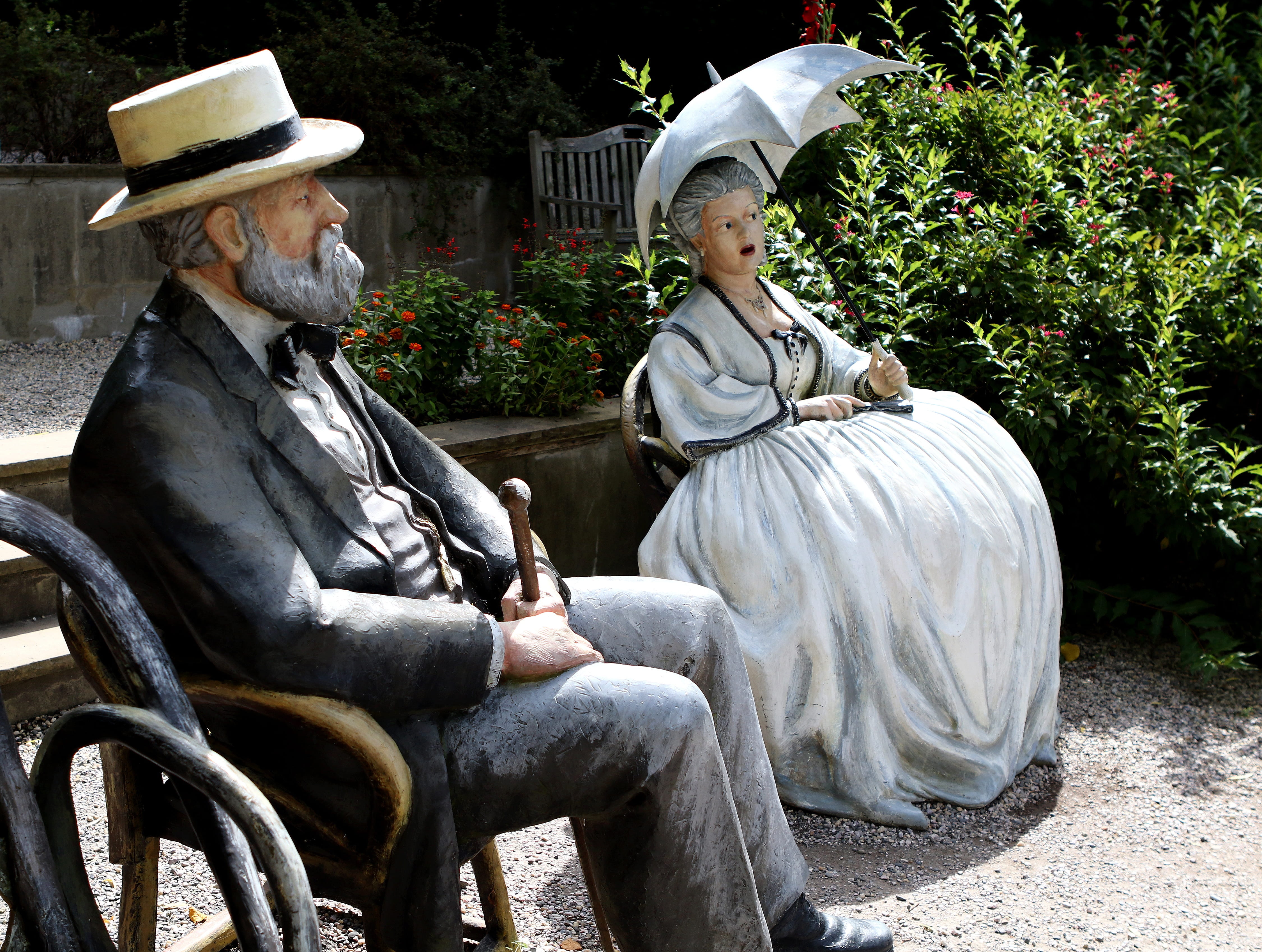 two people, plant, Grounds For Sculpture, lifestyles, transportation, sculpture, senior men, sitting, real people, painting french, clothing, cowboy, people, HD Wallpaper