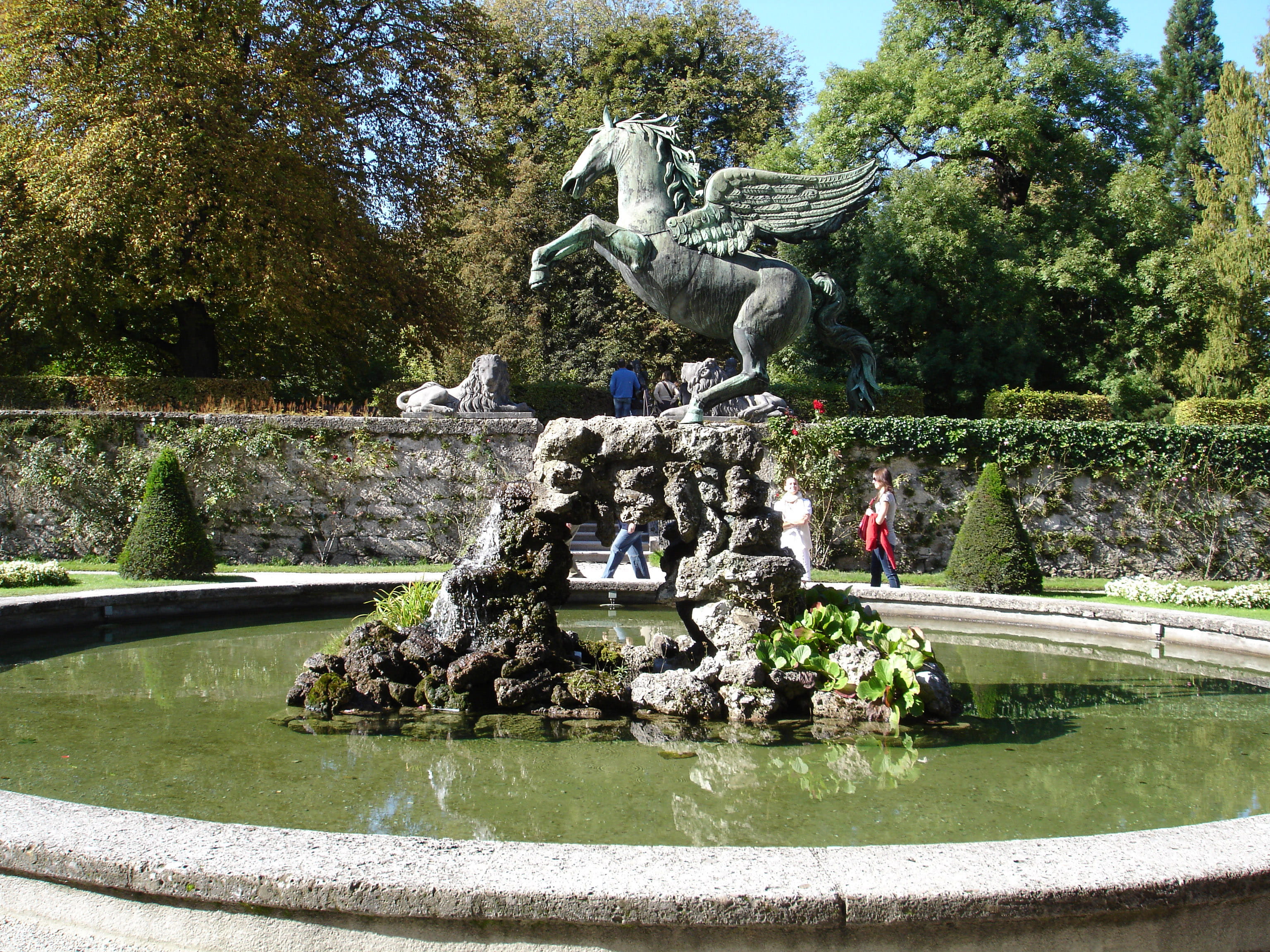 male likeness, park, photos, water, representation, mirabell, lake, public domain, flowing water, statue, spraying, nature, no people, Austria, ornamental Garden, HD Wallpaper