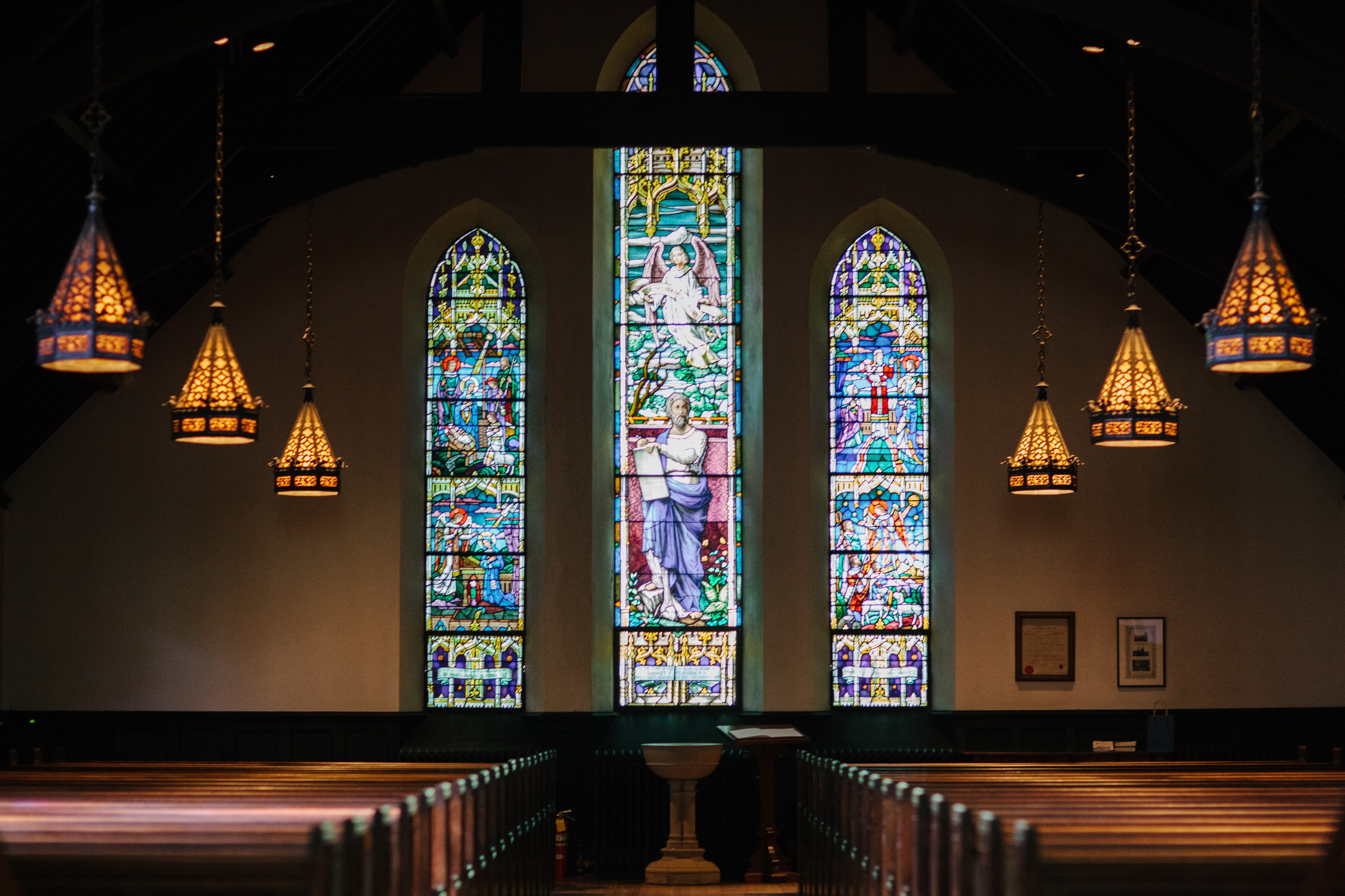 glass, architecture, spirituality, glass - material, ceiling, indoors, paintings, built structure, art and craft, 5K, no people, bible, religion, window, HD Wallpaper