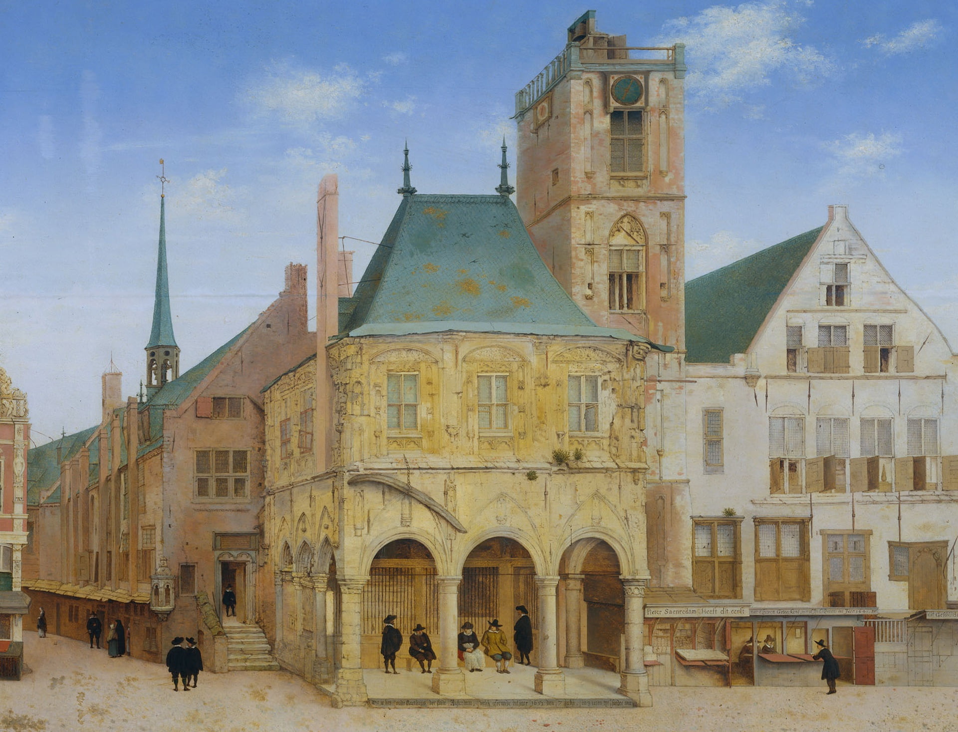 tree, The old town Hall in Amsterdam, picture, oil, 1080P, the urban landscape, Pieter Jansz Saenredam, HD Wallpaper