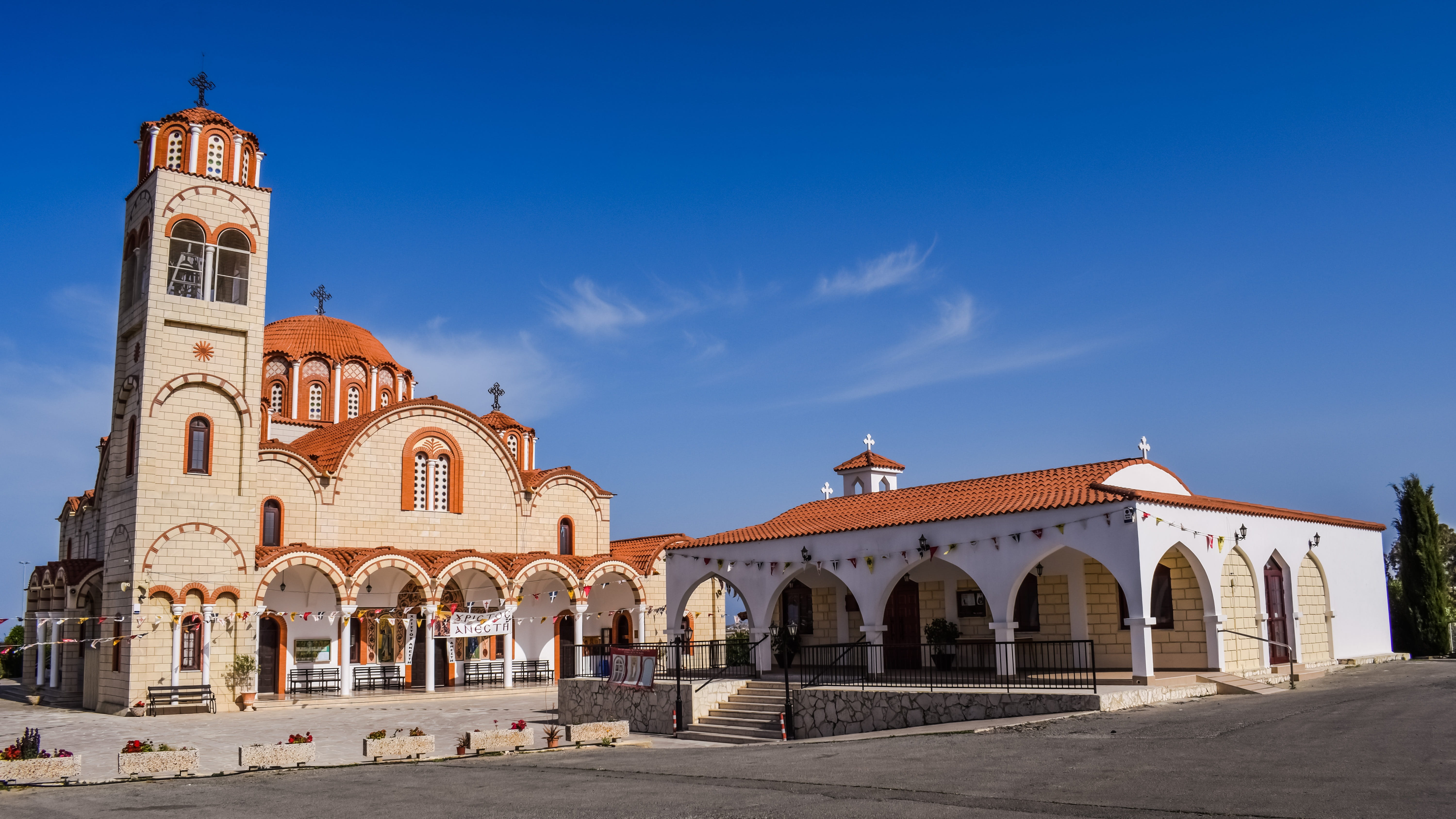 building, clock, Church, arch, ayia varvara, government, travel destinations, orthodox, building exterior, outdoors, 5K, place of worship, tower, the past, HD Wallpaper